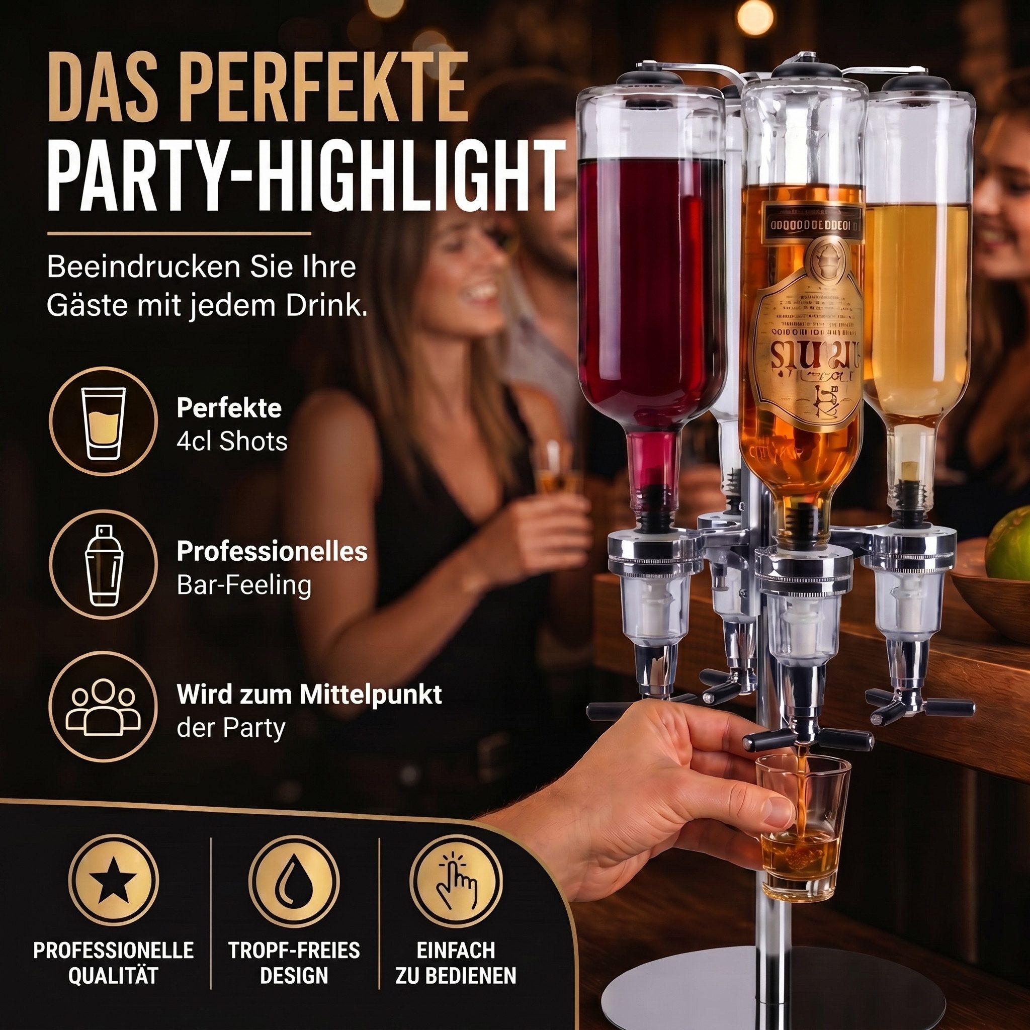 Goods+Gadgets Flaschenhalter Barbutler Flaschenhalter mit 2cl Dosierer–Edles Spirituosen-Accessoire, Flaschenhalterung für Getränke – Bild 2 von 5