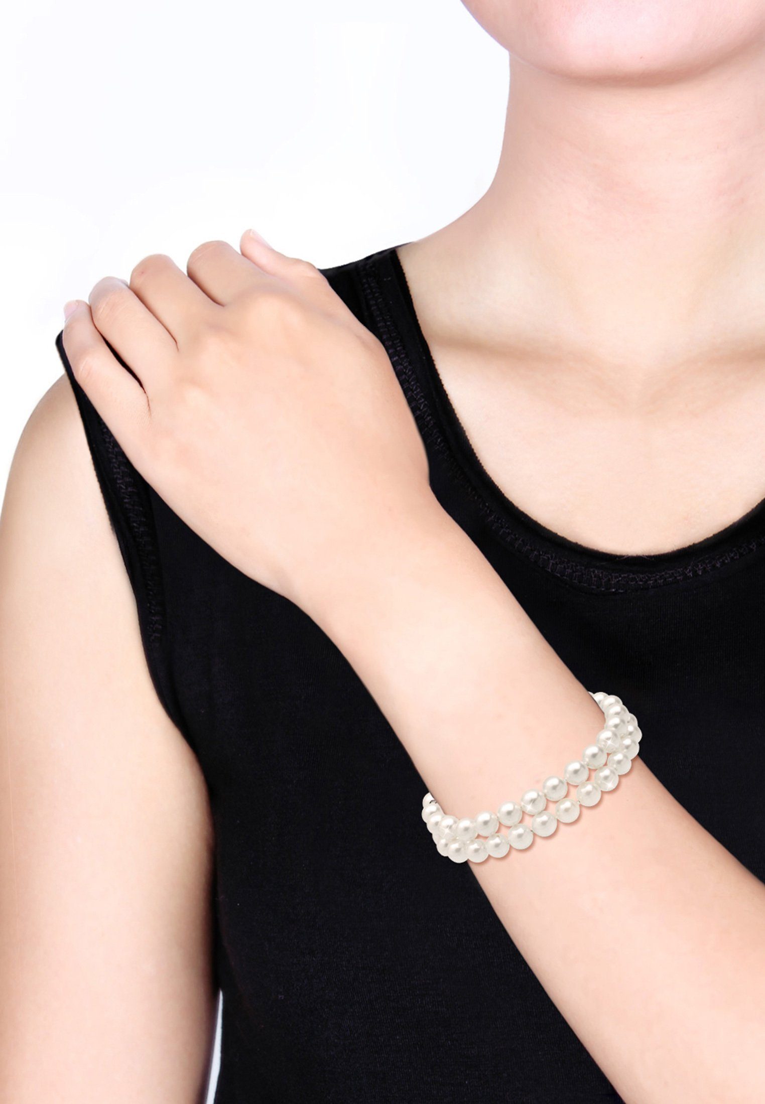 Elli Perlenarmband Muschelkernperle 2-reihig 925 Sterling Silber