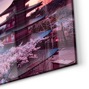 DEQORI Küchenrückwand 'Kirschblüten Tempel Japan', Glas Spritzschutz Badrückwand Herdblende