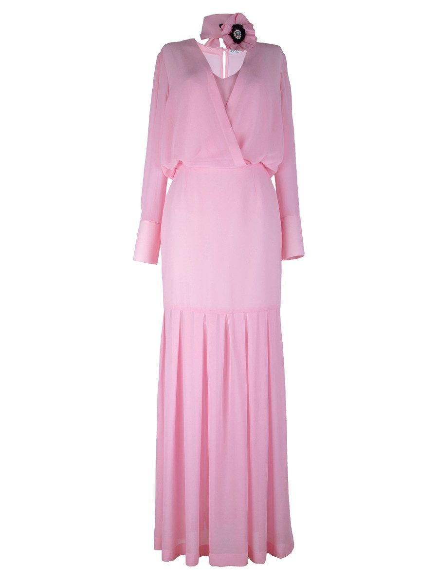 RUA & RUA Cocktailkleid Maxikleid Abendkleid aus Seide mit Blütendekoration und Kristallen Abendkleid Damen, Seidenkleid, Designer Abendmode, elegantes Maxikleid