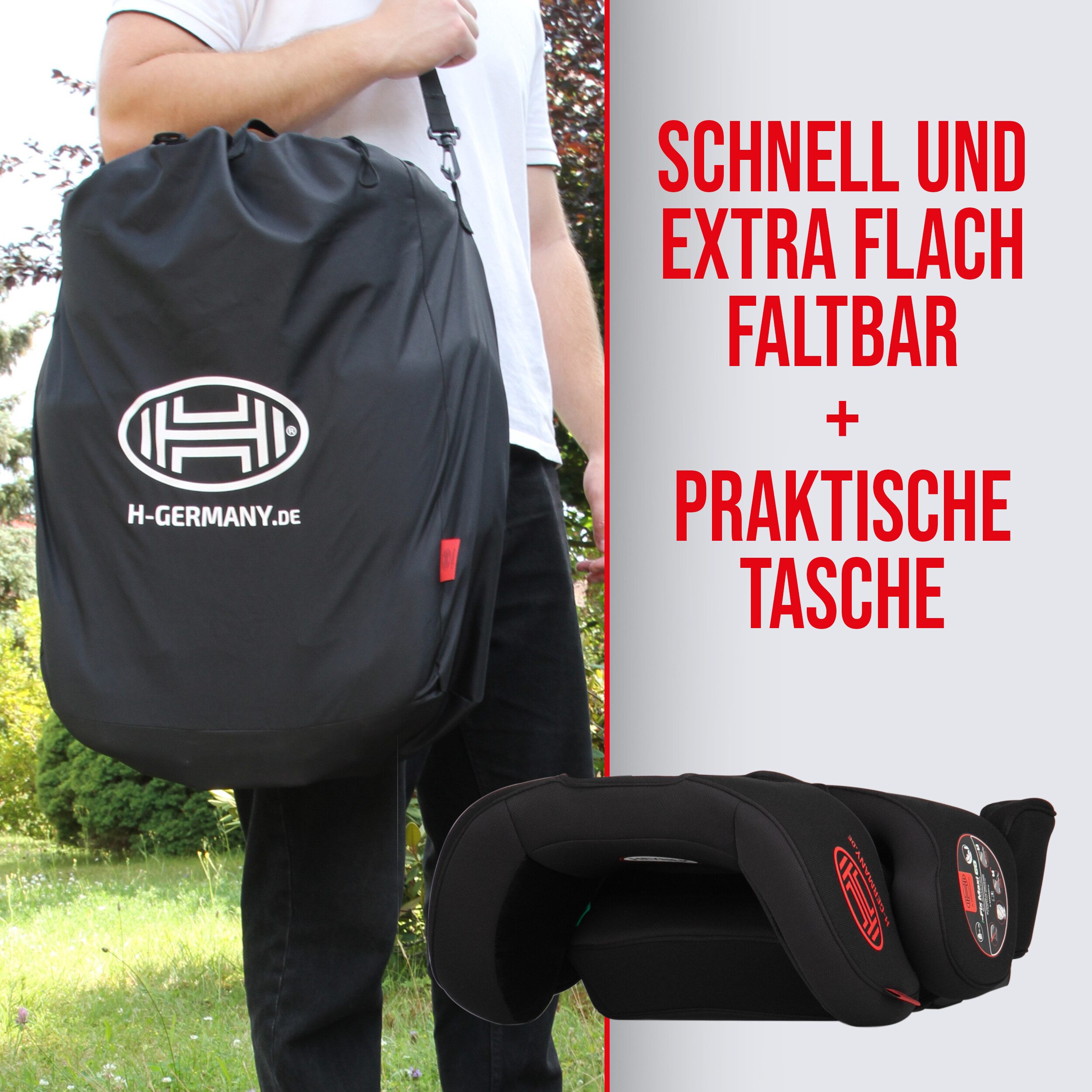 HEYNER Autokindersitz faltbarer Kindersitz mit Isofix + Tasche und 14-Fach verstellbarer, ab: ab 4 Jahren, (1-tlg)