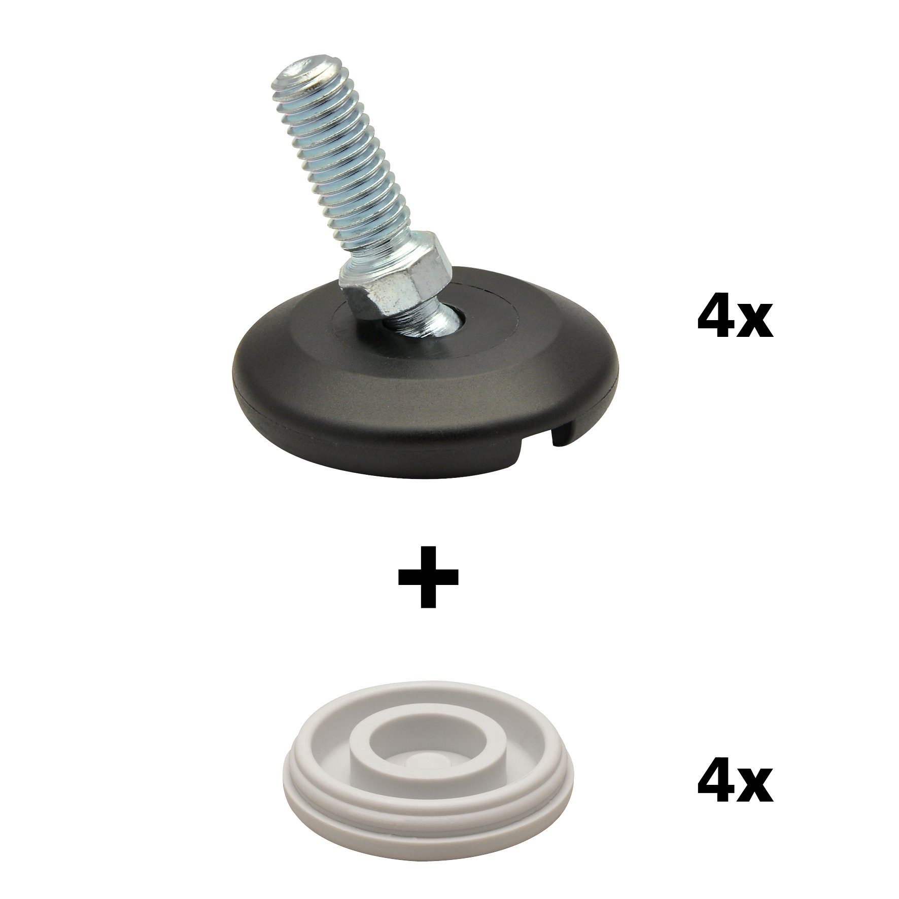 WAGNER design yourself Möbelfuß QuickClick® Möbelgleiter I 4er-Set Verstellfuß Ø 37 mit Kugelgelenk und Gewindestift M8 x 25 mm I 4x Verstellfuß + 4x Gleiter - HYPER - Durchmesser Ø 30 mm - Made in DE