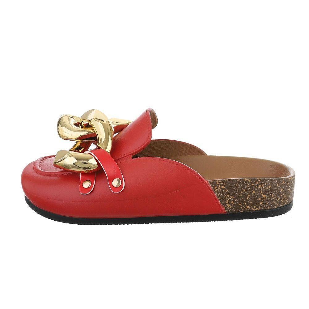 Ital-Design Damen Mules Boho/Hippie Sandalette Flach Pantoletten in Rot