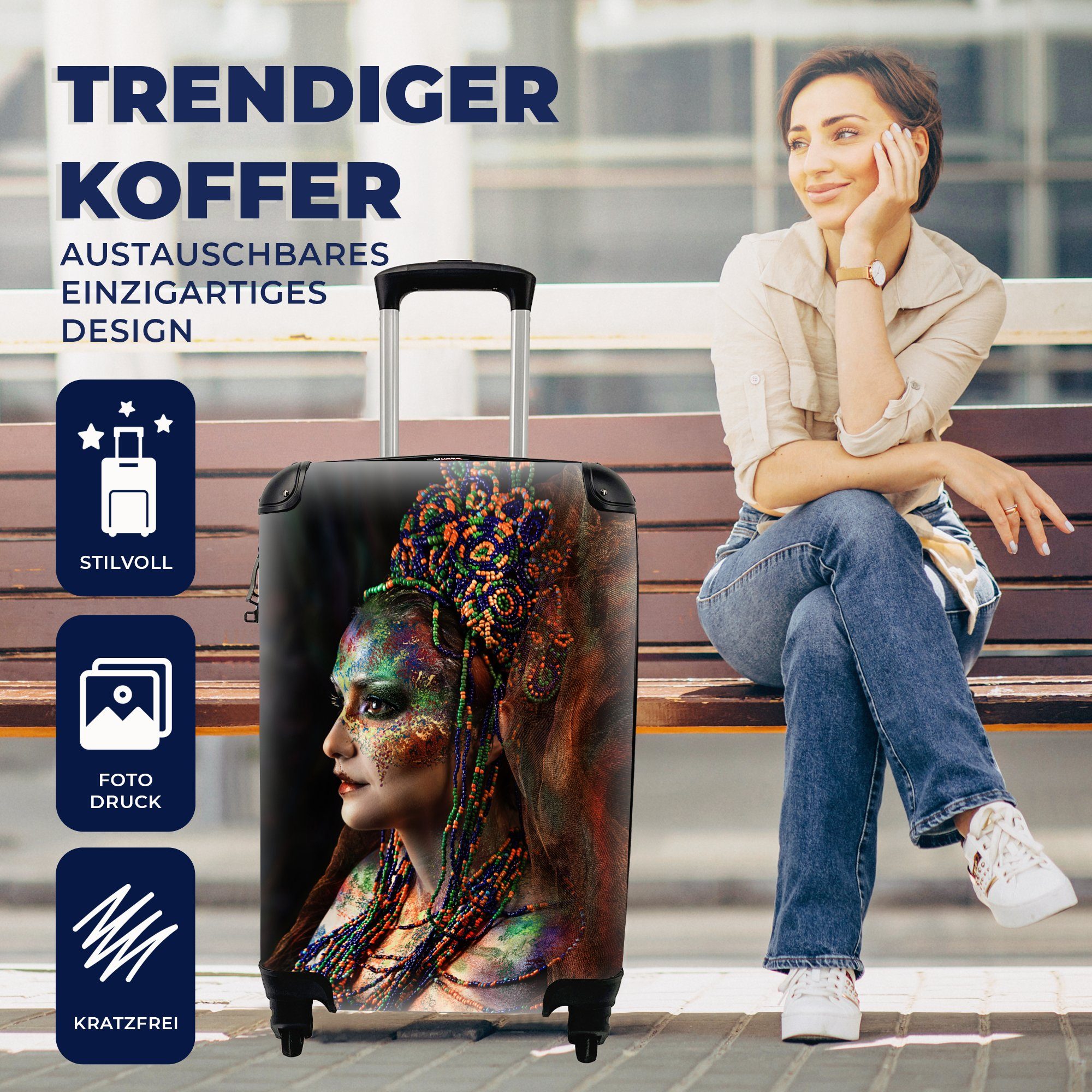 Perlen Reisetasche Handgepäck Handgepäckkoffer rollen, für Frau Ferien, mit 4 Farbe, - - Rollen, Reisekoffer MuchoWow Trolley,