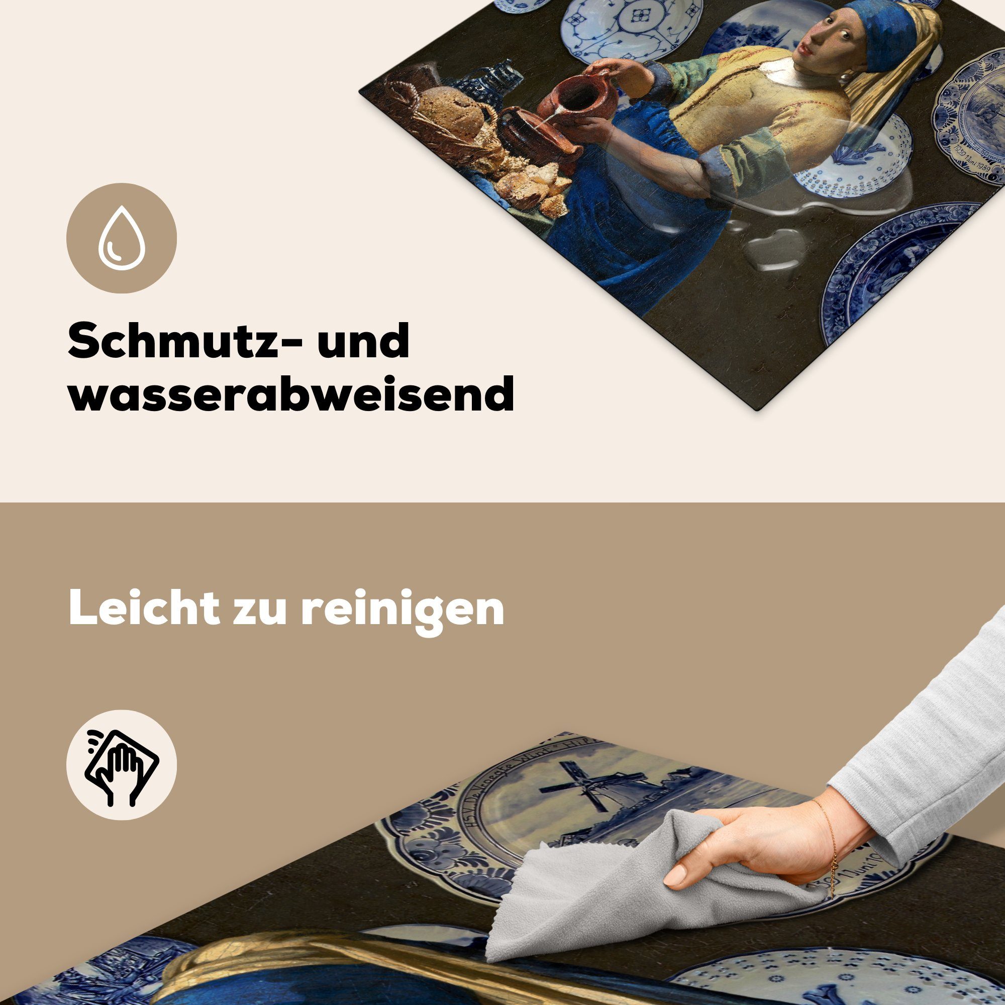 Vermeer, mit - (1 tlg), dem cm, für Mädchen Perlenohrring küche, die MuchoWow Das - Herdblende-/Abdeckplatte Induktionsmatte Milchmädchen Ceranfeldabdeckung 59x52 Vinyl,