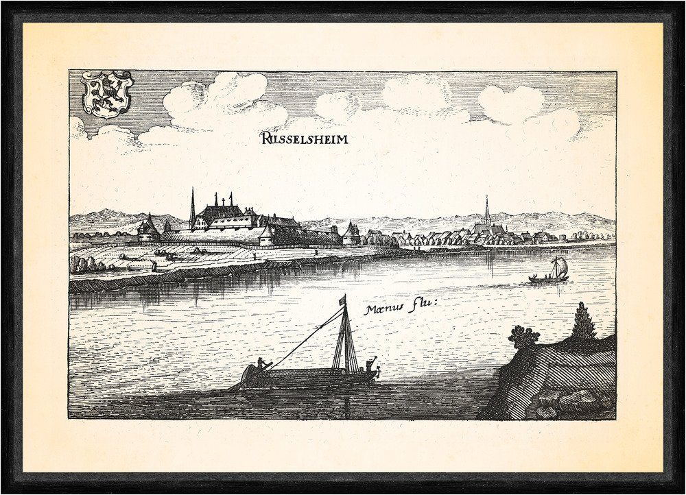 Kunstdruck Rüsselsheim Rhein Main Festung Rüsselsheim Stadtkirche Faks_Merian 00