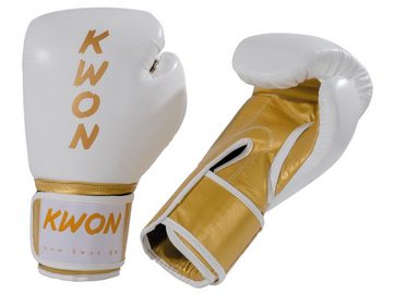 KWON Boxhandschuhe KO Champ Profi Leder Box-Handschuhe weiß gold Kickboxen Boxen MMA (Ergo Form, Profi), 10 und 12 Unzen, Gold Edition, Echtes Leder, Ergo Form