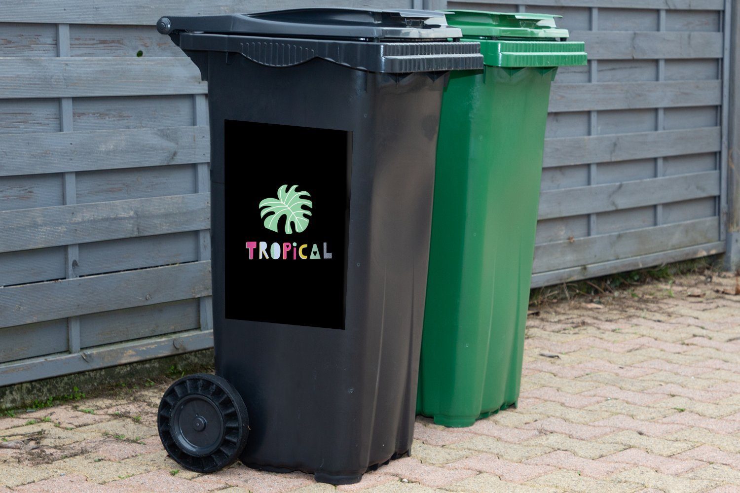 Schwarz St), Mülltonne, - Mülleimer-aufkleber, Sticker, Wandsticker MuchoWow Sommer Tropical Container, (1 Abfalbehälter -