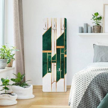 Bilderdepot24 Garderobenpaneel grün Abstrakt Kunst Muster Emerald und Gold Geometrie Design (ausgefallenes Flur Wandpaneel mit Garderobenhaken Kleiderhaken hängend), moderne Wandgarderobe - Flurgarderobe im schmalen Hakenpaneel Design