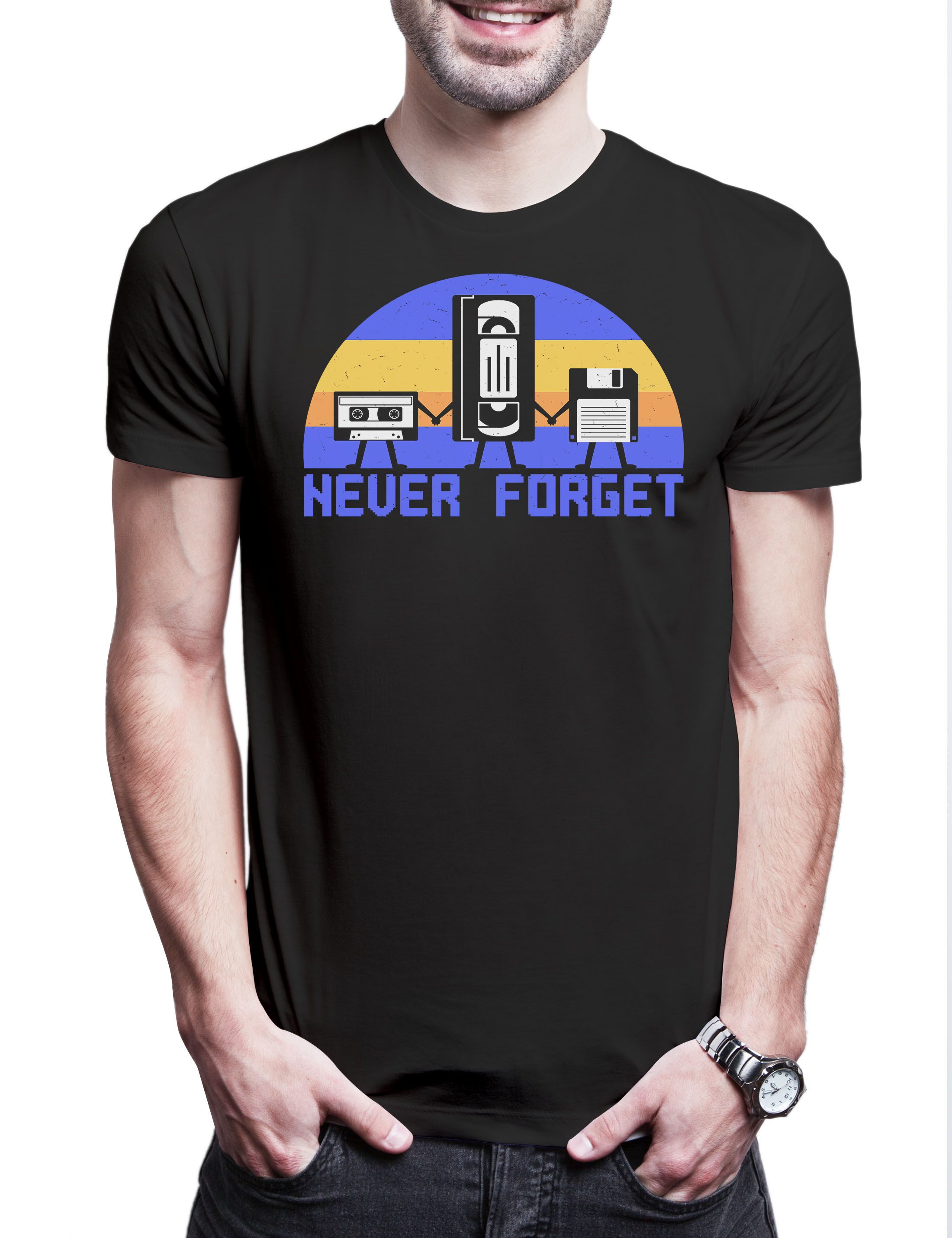 Print-Shirt Never Forget Retro Media B Herren T-Shirt MC Kassette Video VHS Floppy