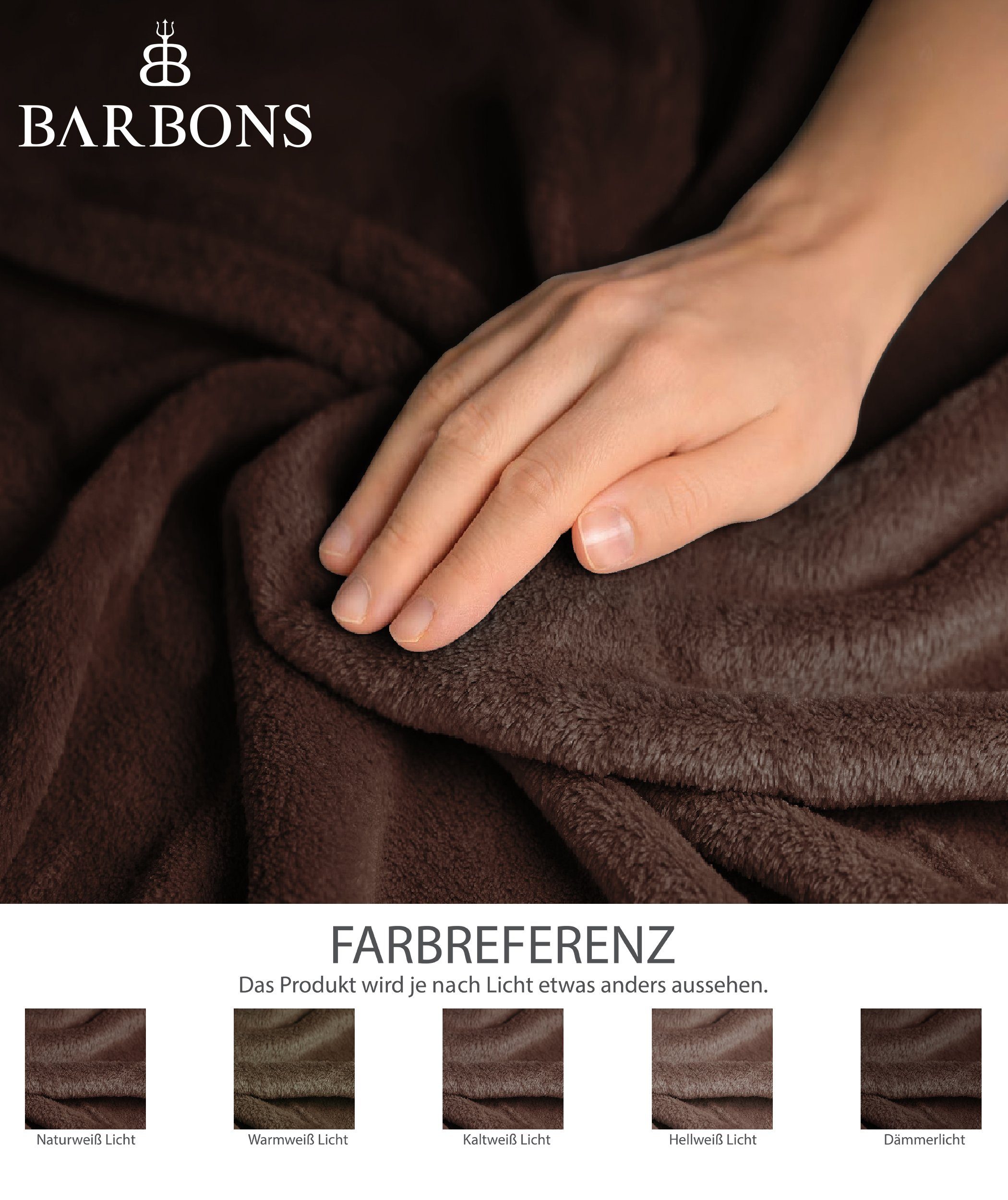 Braun Flauschige Überwurfdecke, weiche Sofa BARBONS Fleecedecke, Wohndecke Kuscheldecke,