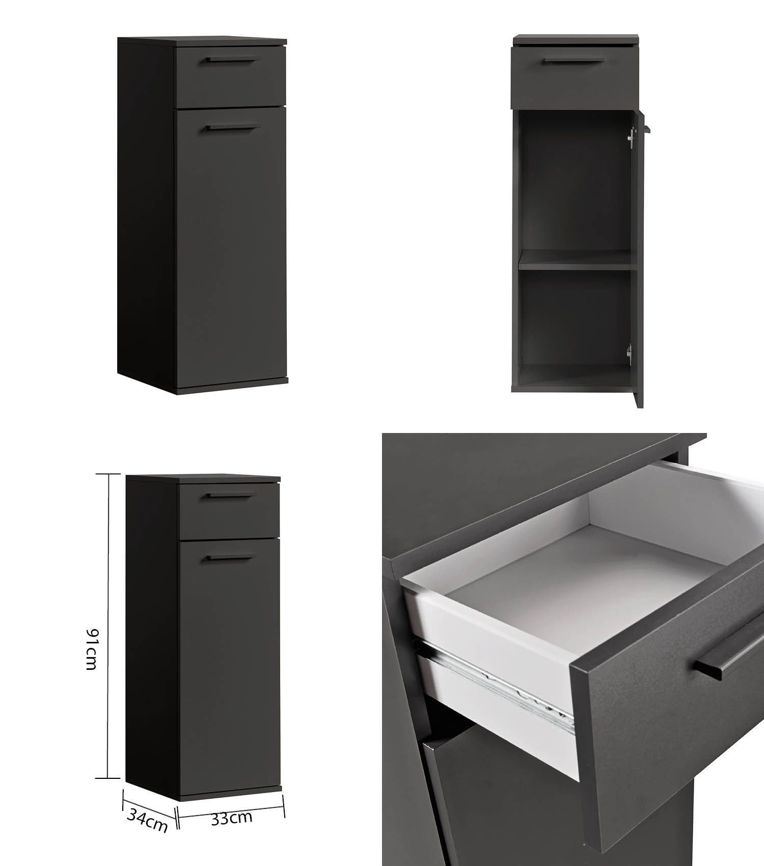 mokebo Badmöbel-Set Der Steuermann Waschbeckenunterschrank Badezimmerschrank Badschrank, (3-teilig), Made in Germany, Bad Set Hochsschrank breit Badezimmer Anth – Bild 5 von 5