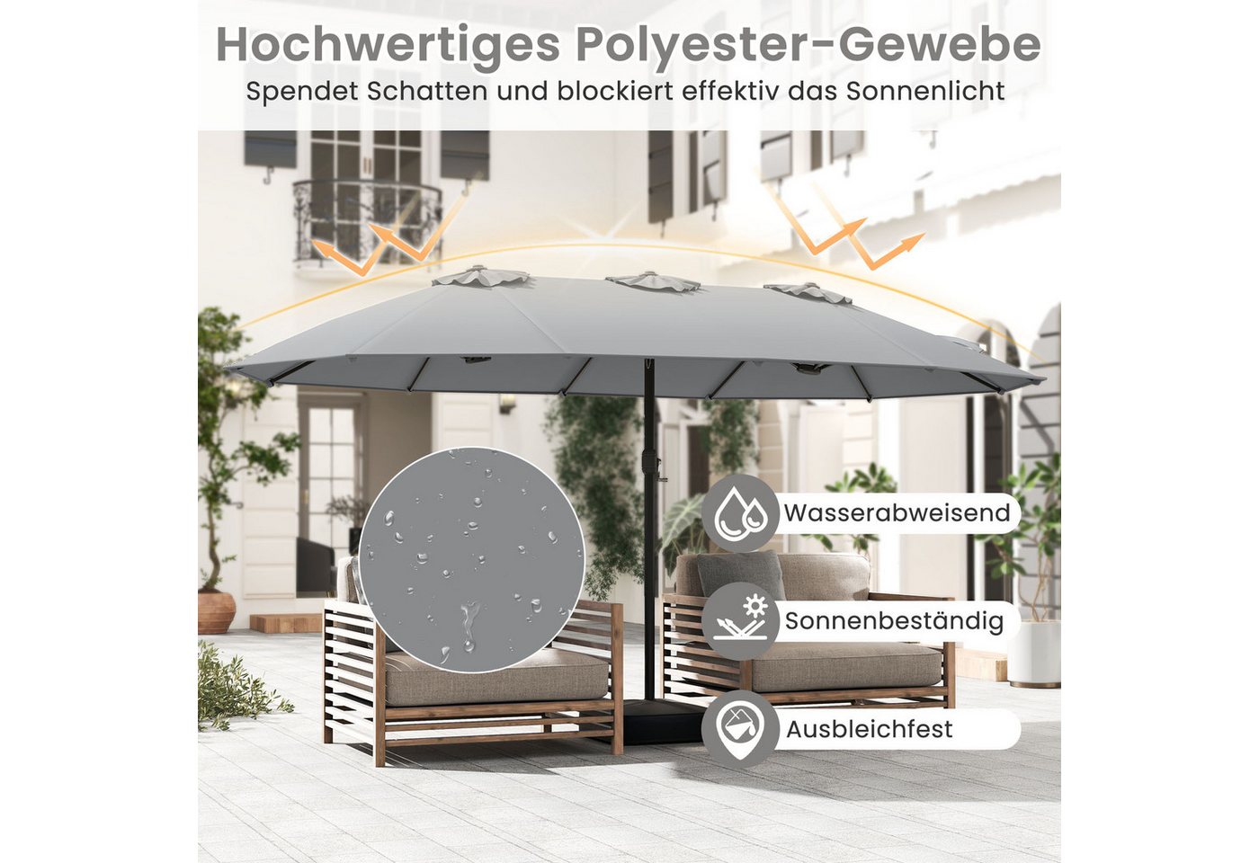 Thumbnail - KOMFOTTEU Sonnenschirm, Gartenschirm Doppelsonnenschirm mit Ständer