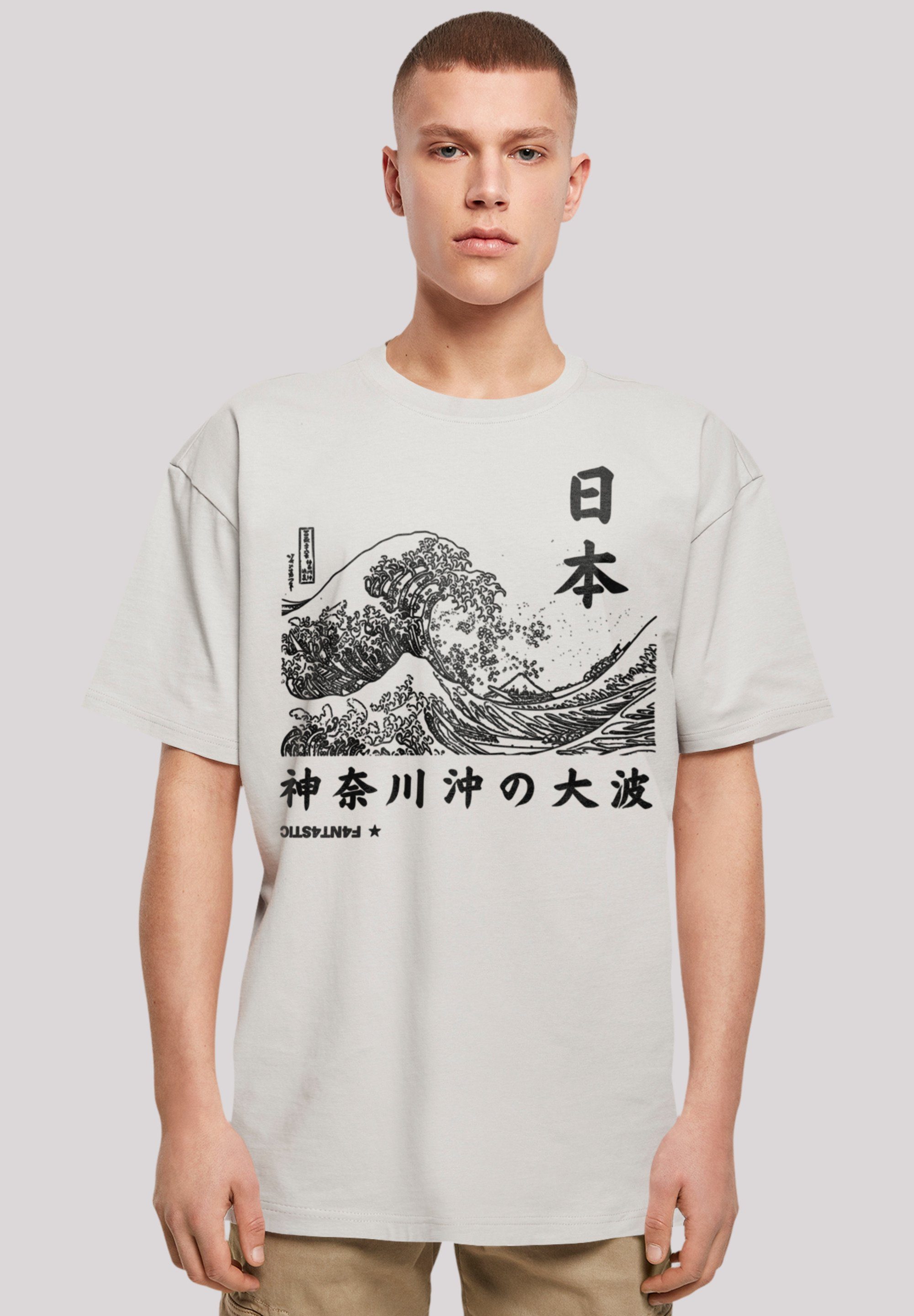 F4NT4STIC T-Shirt Kanagawa Welle Japan Print lightasphalt