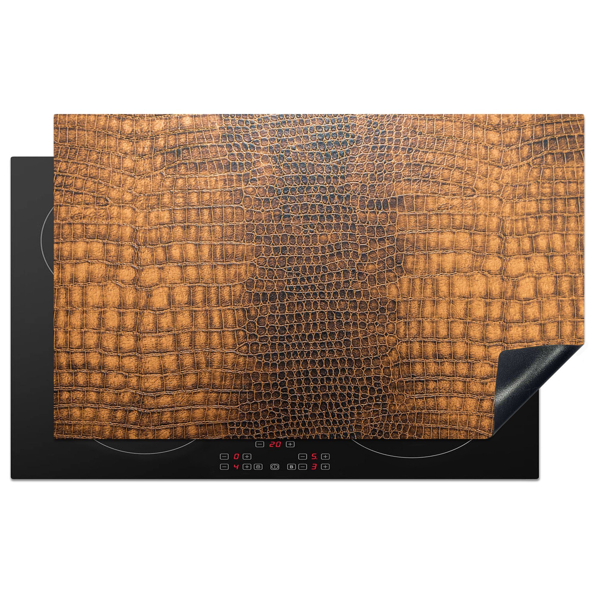 MuchoWow Herdblende-/Abdeckplatte Induktionsschutz - Leder - Textur - Tierhaut, Vinyl, (1 tlg), 83x51 cm, Ceranfeldabdeckung, Arbeitsplatte für küche