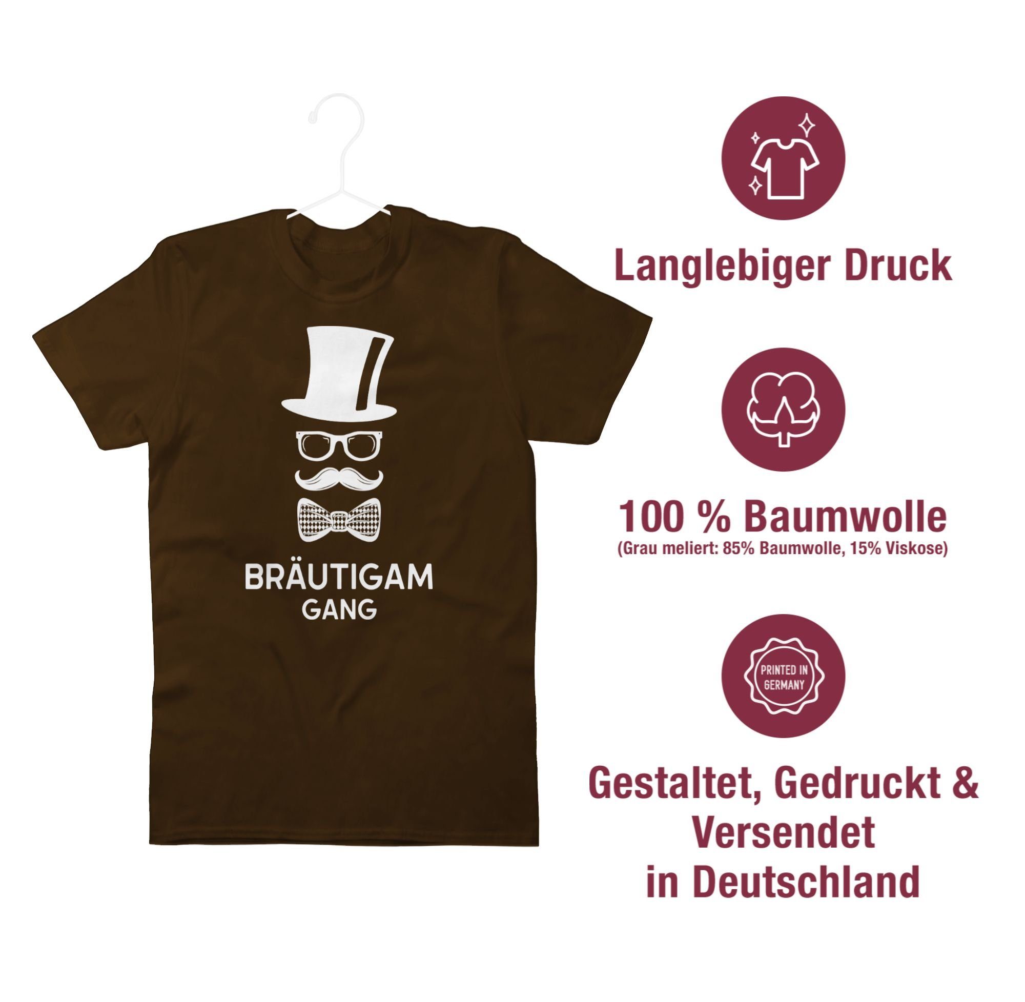 03 Hipster Bräutigam Team Shirtracer Groom Männer Braun Gang JGA T-Shirt