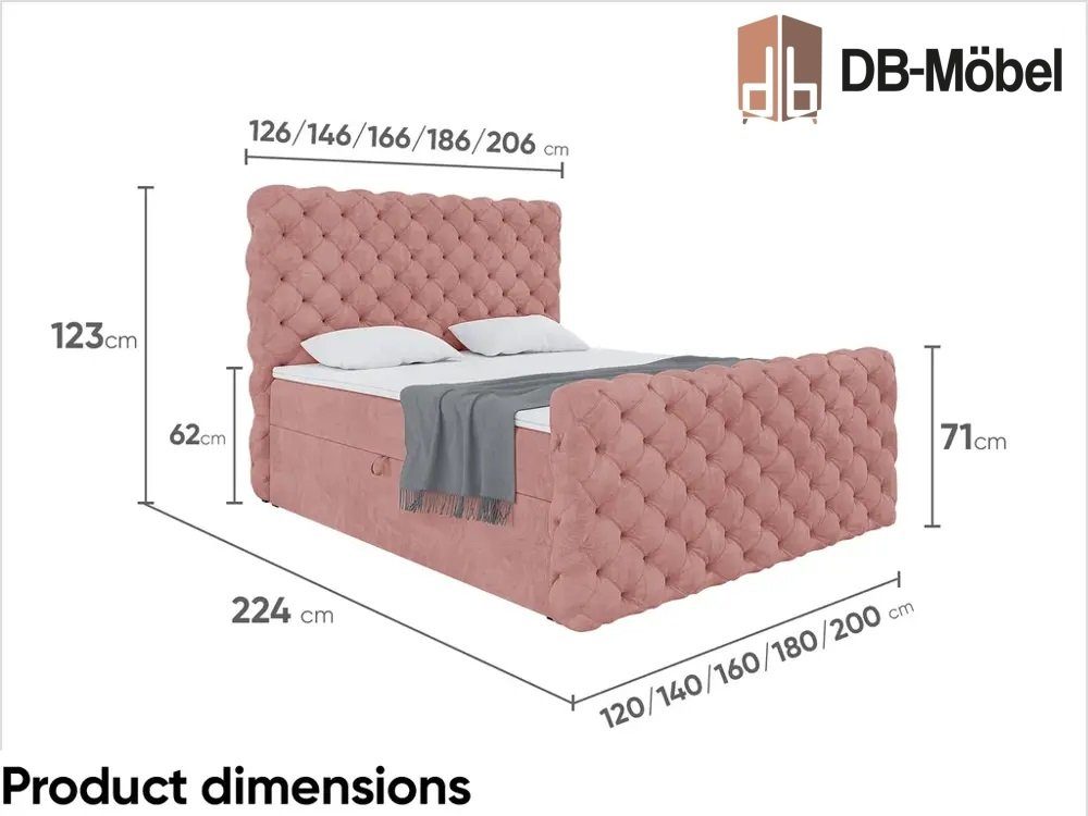 DB-Möbel Boxspringbett "RUBEN"mit Bettkasten - Gepolstert günstig online kaufen