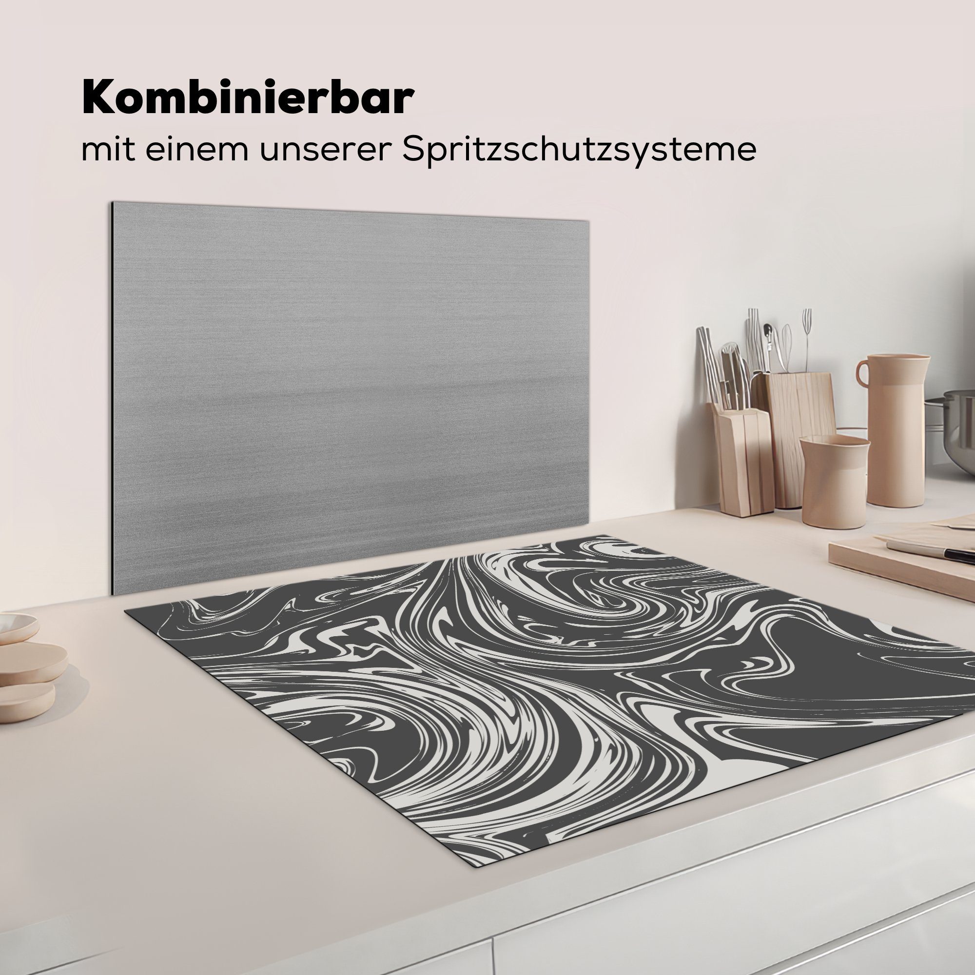 MuchoWow Herdblende-/Abdeckplatte Marmor - tlg), cm, 78x78 Muster, küche für - Vinyl, Arbeitsplatte Linie (1 Ceranfeldabdeckung