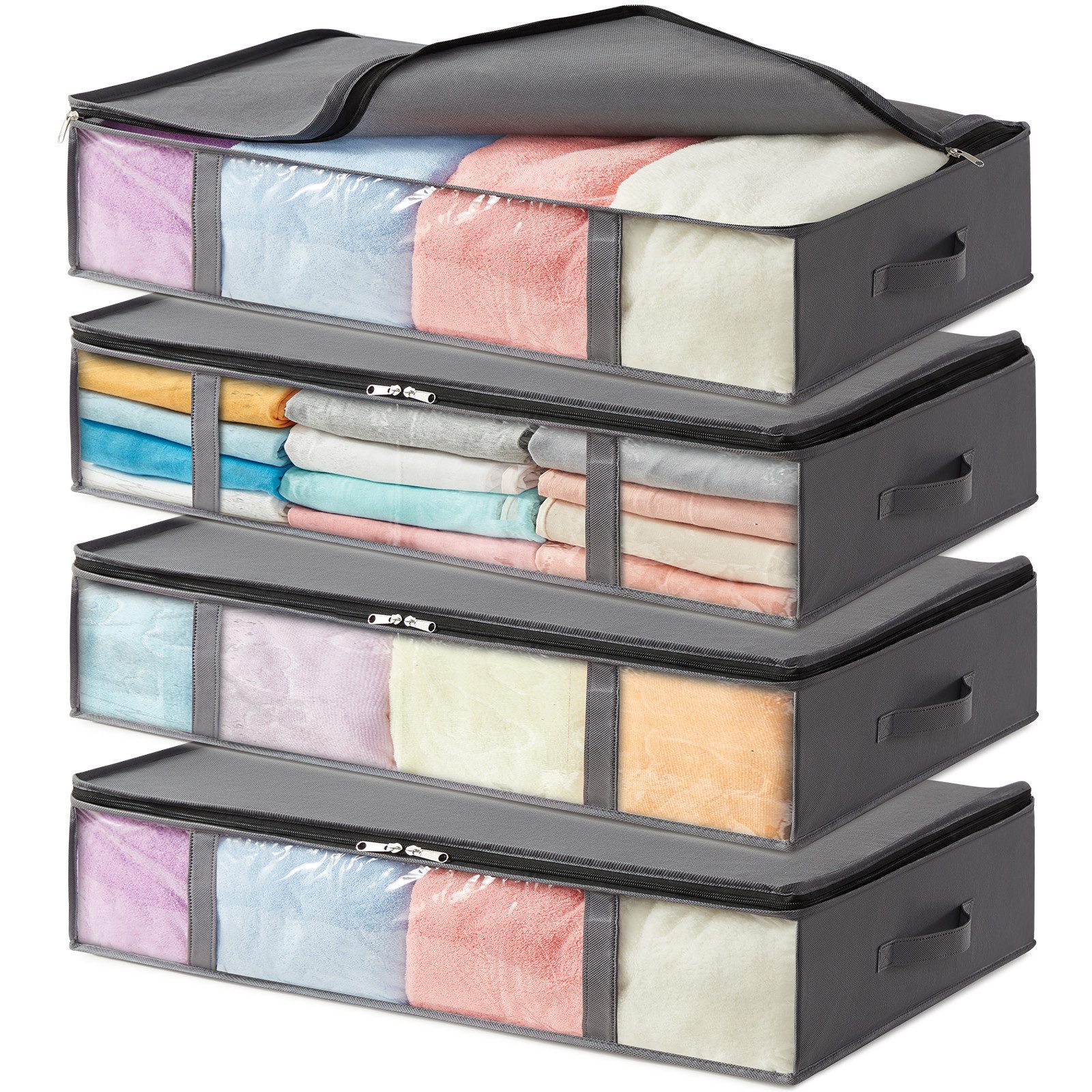 Lifewit Aufbewahrungsdose Unterbett Aufbewahrungsbox mit Deckel, faltbare Aufbewahrungstasche. (Set, 4 St., 40l-4tlg, 65l-4tlg, 75l-4tlg, 90l-4tlg)