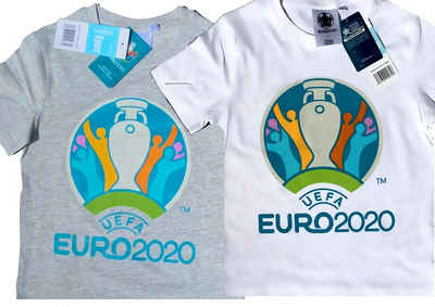 coole-fun-t-shirts T-Shirt Kinder T-Shirt EURO 2020 / 2021 Fußball Trikot Shirt DOPPELPACK weiss und grau Europameisterschaft Jungen + Mädchen 6 8 10 12 Jahre Gr.116 128 140 152