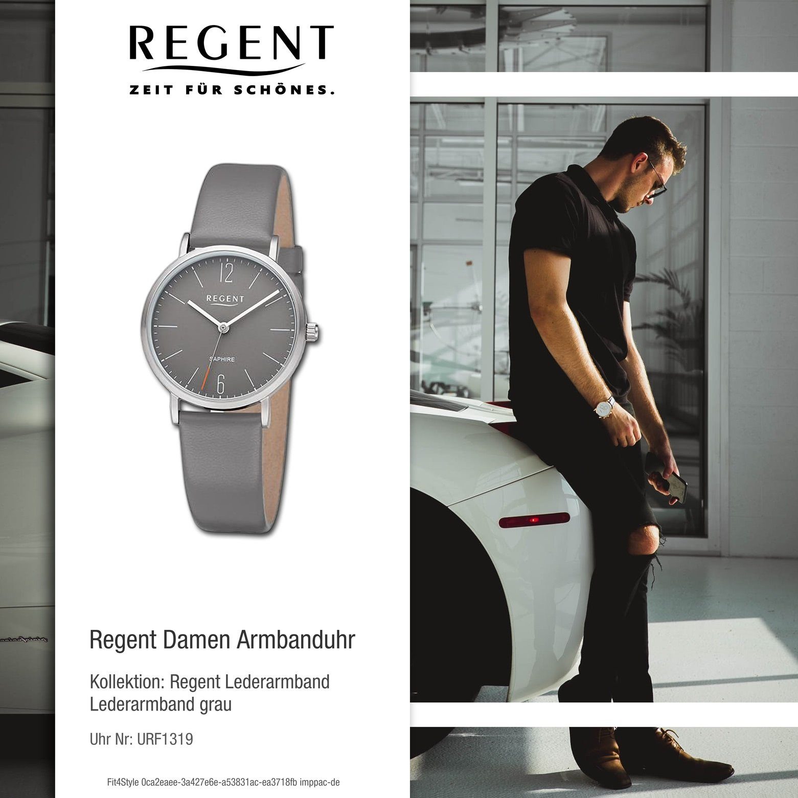 Regent Quarzuhr extra Damen rund, groß Armbanduhr Damen Analog, 32mm), Regent Armbanduhr (ca. Lederarmband