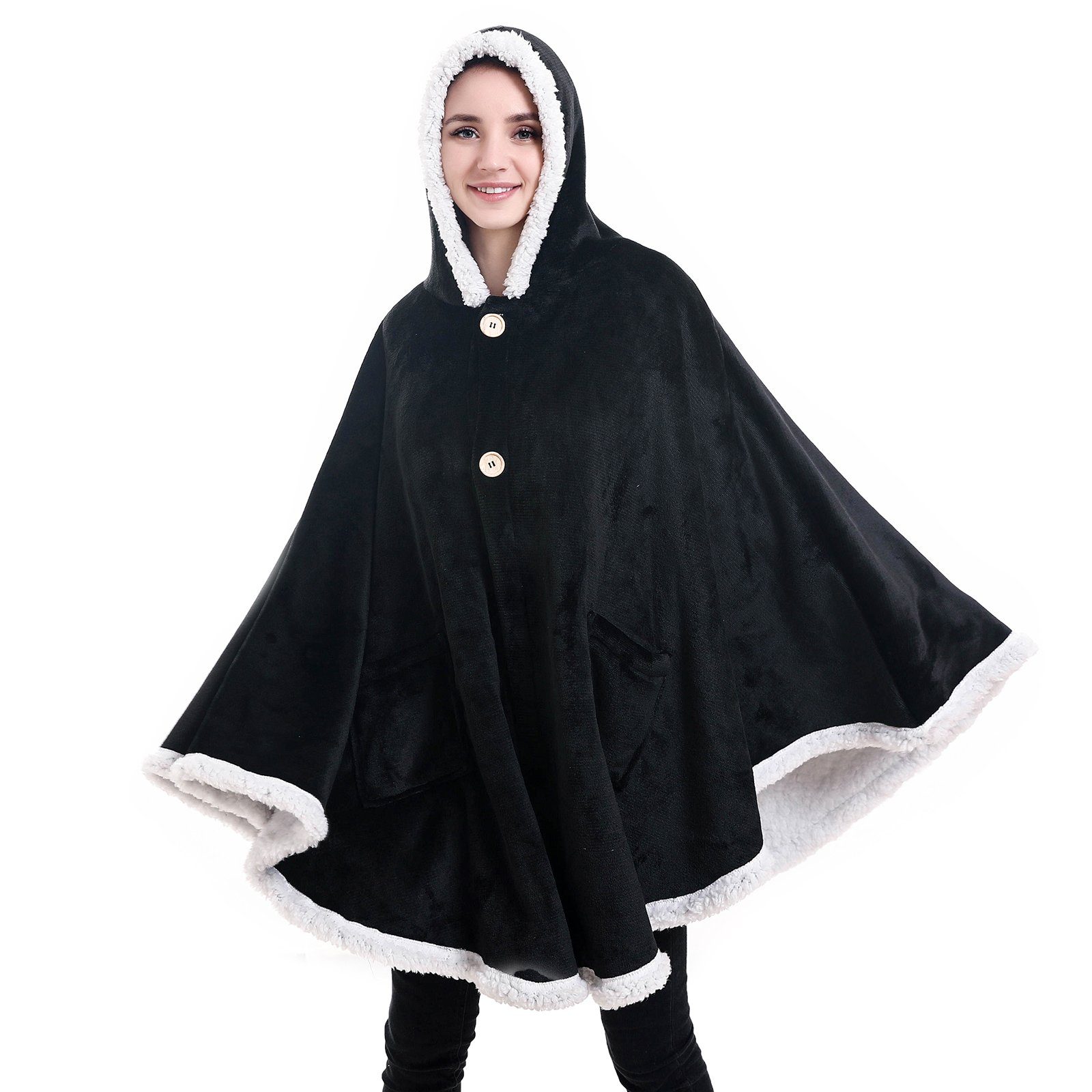 BTTO Fleeceponcho Tragbare Decke Flanell-Fleece Ärmeldecke günstig online kaufen