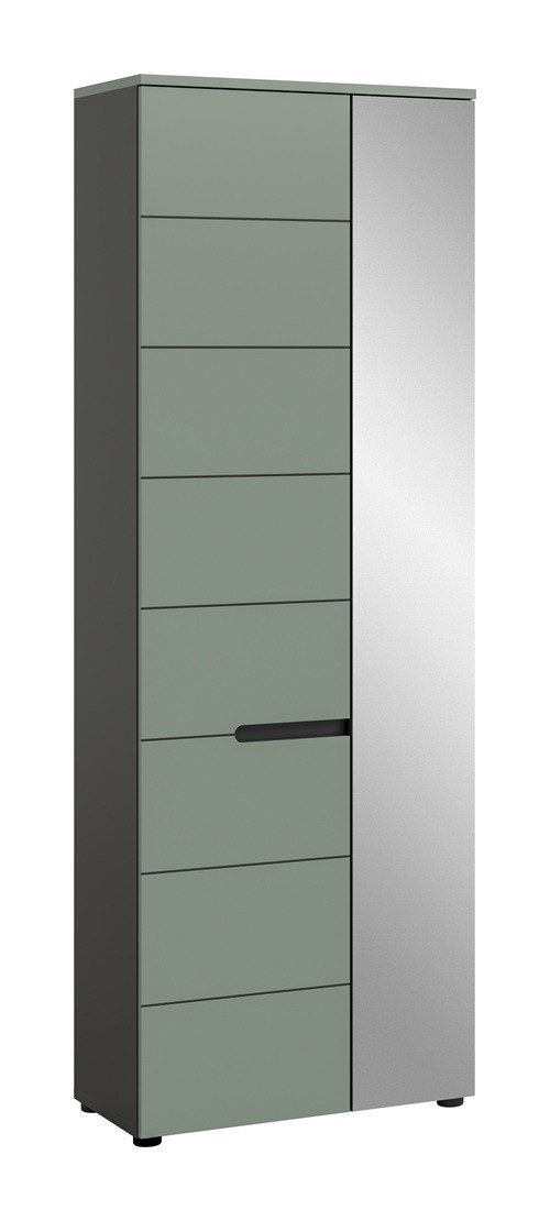 xonox.home Kleiderschrank Garderobenschrank Canu, Smoke Green / Basalt grau Spiegeltür