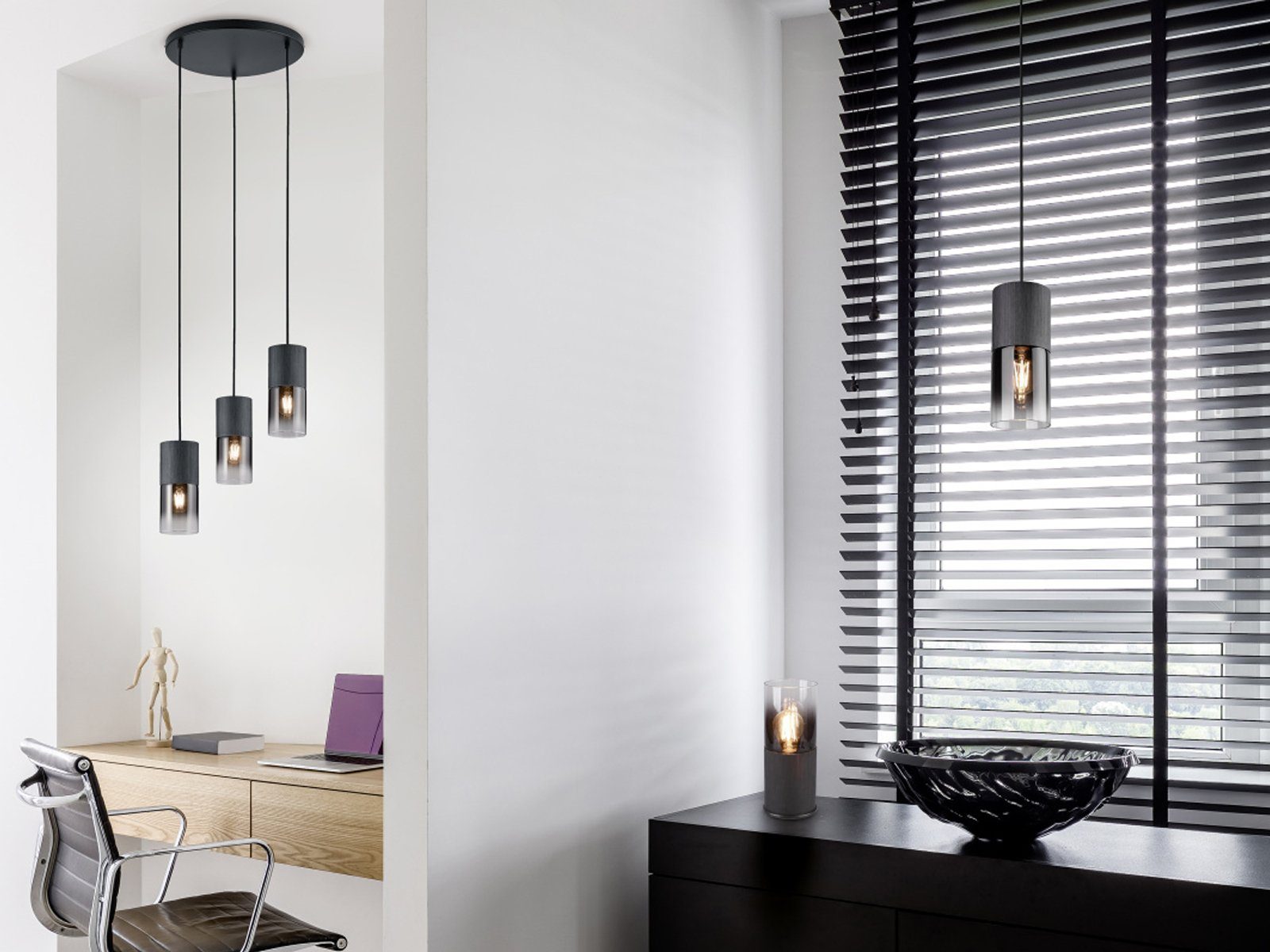 TRIO Leuchten LED Pendelleuchte, LED wechselbar, Warmweiß, Rauchglas Cluster Leuchte hängend dreiflammig für Treppenhaus, Galerie