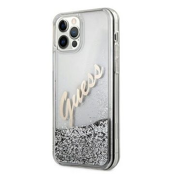 Guess Handyhülle Guess Apple iPhone 12 Pro Max Silber Glitter Vintage Script Glitzer Hard Case Cover Schutzhülle Etui