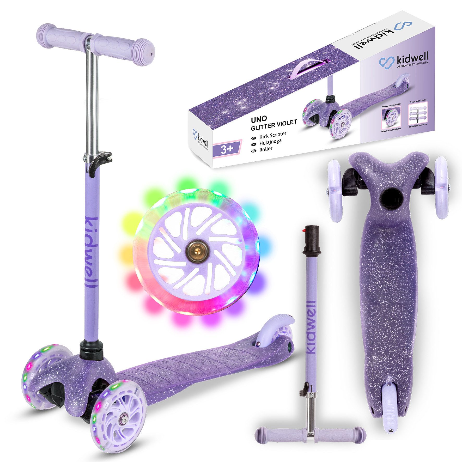 COIL Dreiradscooter Kinderroller, Tretroller, Dreirad-Balance-Roller, Cityroller, 10 km/h, ABEC-7-Lager, 3-stufige Lenkradverstellung, LED-Räder