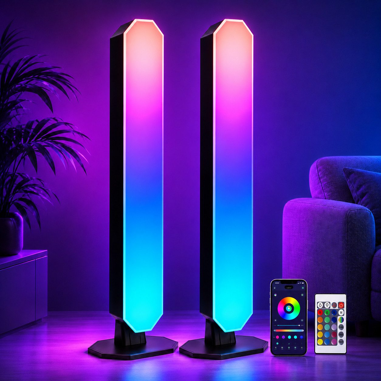 pedete LED Stripe LED RGB Lightbar mit App und Fernsteuerung, Musik Sync, Timer, Smart LED-Streifen USB Betrieben Ambient Lightbars 25cm