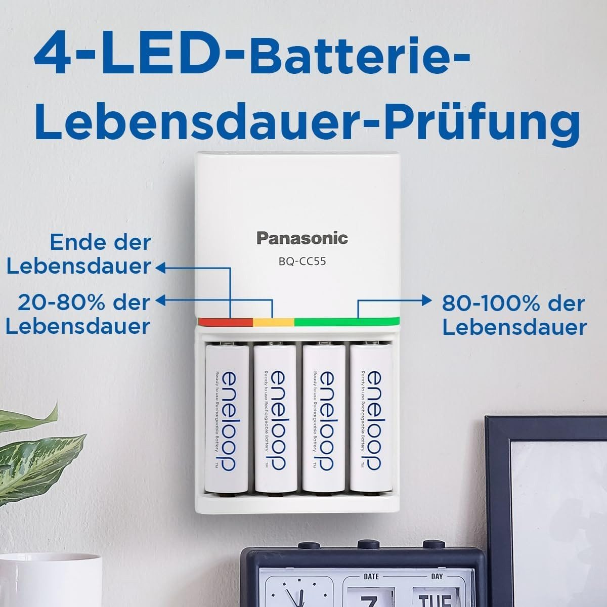 eneloop Set mit AAA Akkus 800 mAh – wiederaufladbare Batterien, vorgeladen Batterie-Ladegerät (Set)