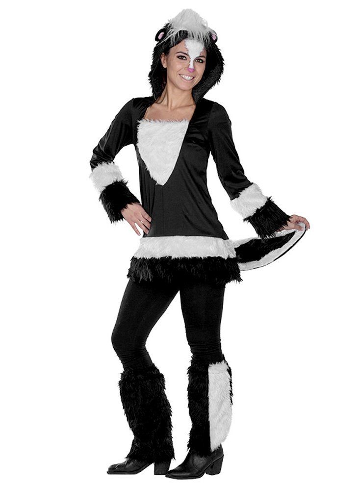 Rubie´s Kostüm Stinktier Kostüm, Schwarz-weißes Tierkostüm mit Fellbesatz
