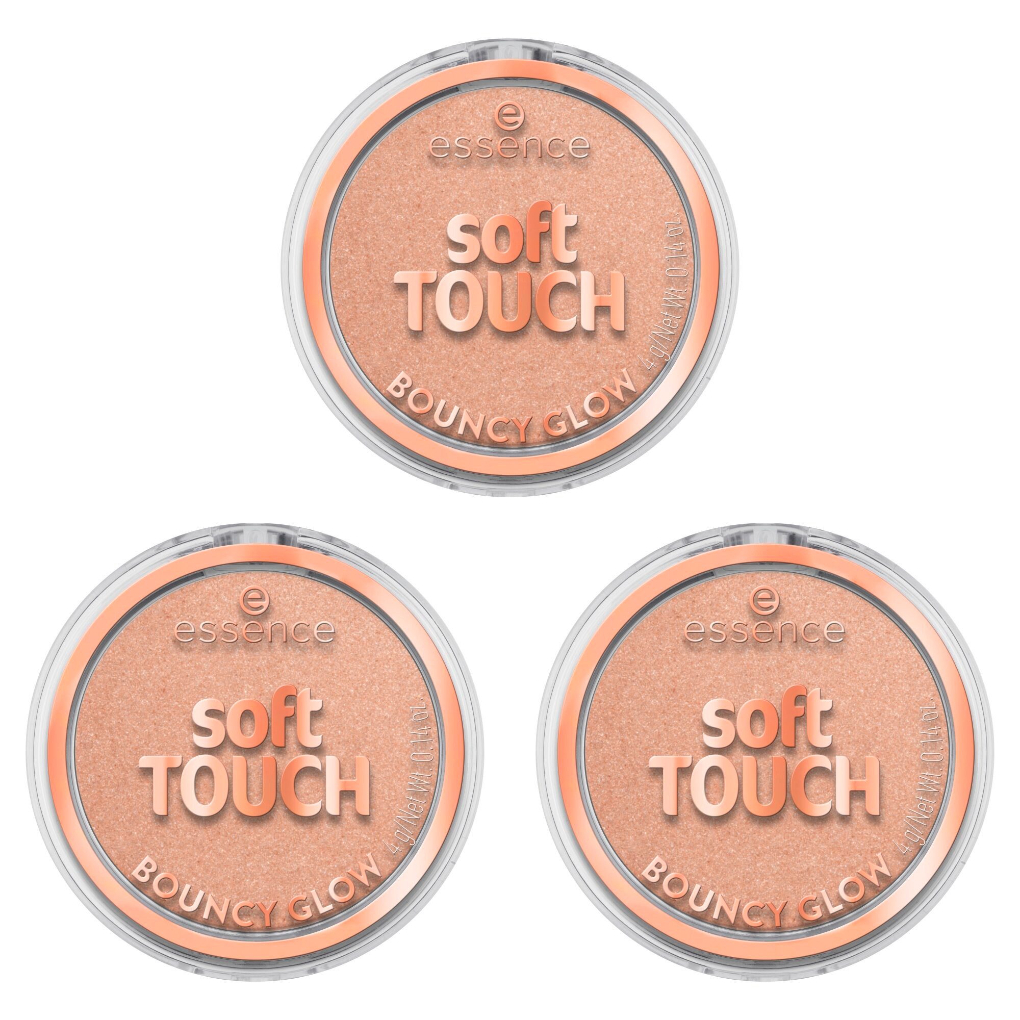 Essence Highlighter soft TOUCH BOUNCY GLOW, 3-tlg., 3-tlg., cremige Textur, aufhellend, leichter Duft, alle Hauttypen