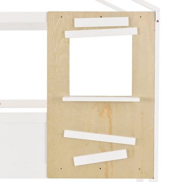 REDOM Kinderbett Hausbett (Robuste Massivholzstruktur Stabile Leitplanke, Mit der Tafel können Kinder ihre Talente zeigen), mit Treppe und Fenster, mit Lattenrost, Treppe mit 3 Schubladen