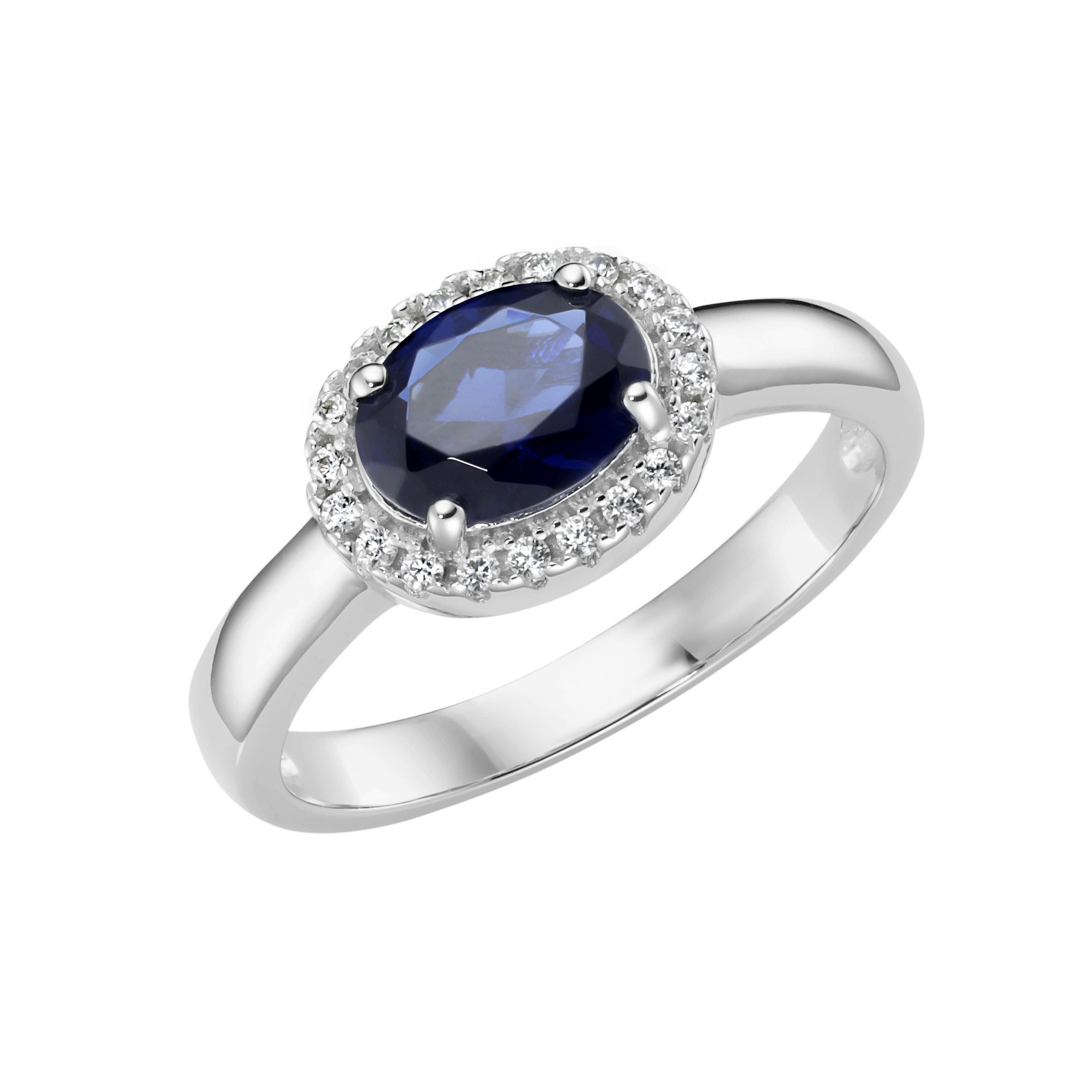 Smart Jewel Silberring mit Zirkonia und blauem Kristallstein, Silber 925