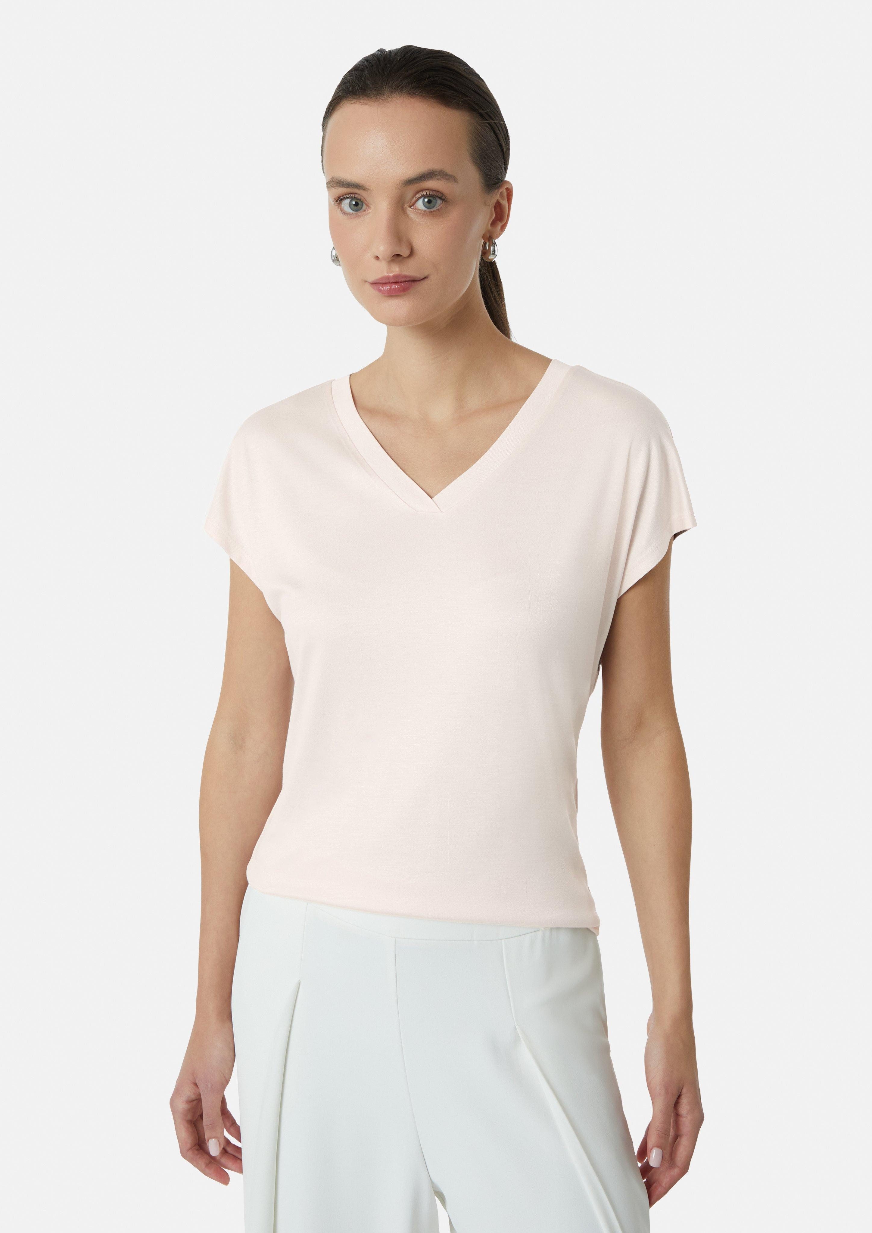 Kurzarmshirt Shirt aus Viskose mit V-Ausschnitt