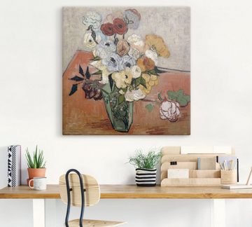 Artland Leinwandbild Stilleben mit japanischer Vase, Rosen un, Blumen (1 St), auf Keilrahmen gespannt