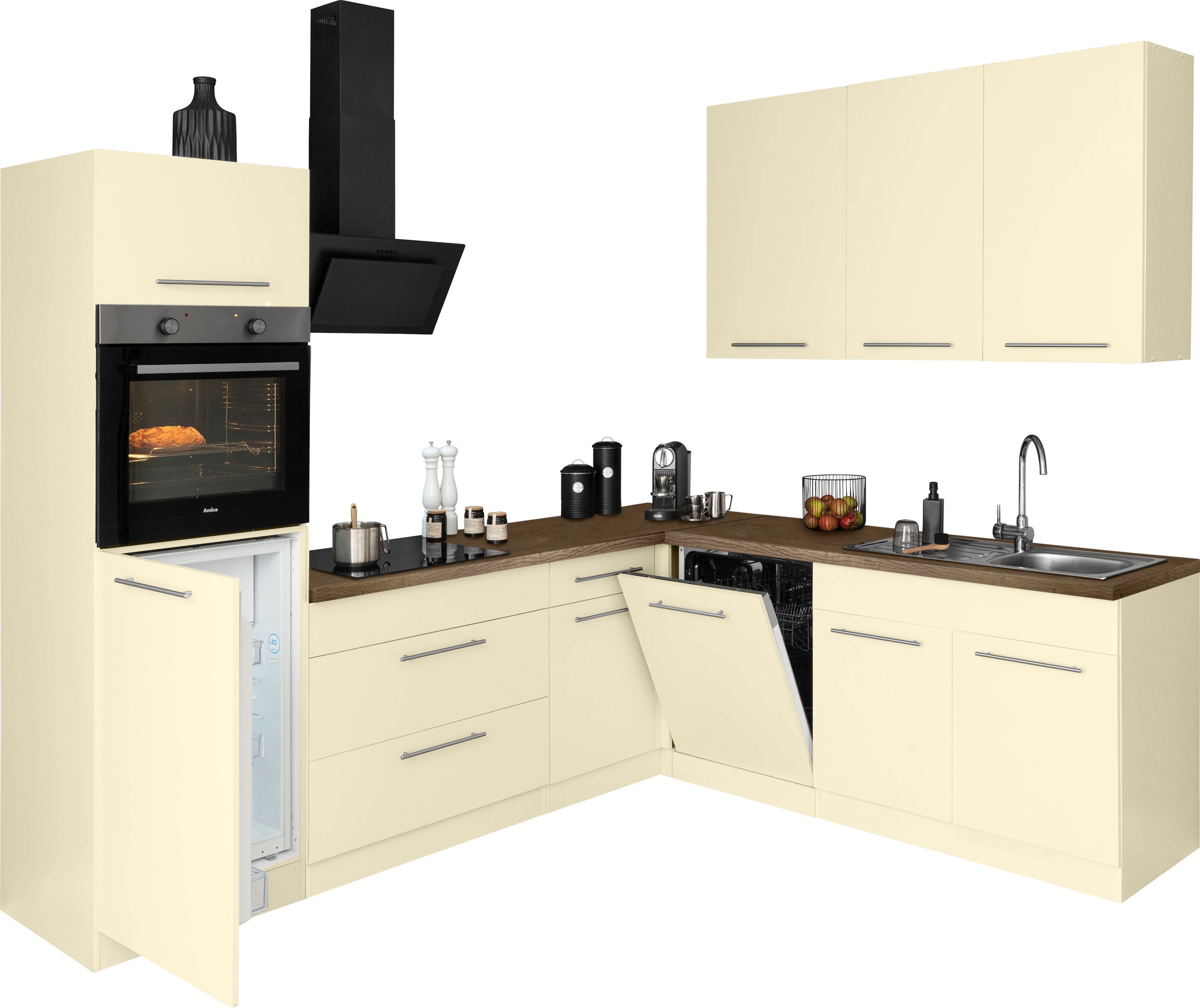 vanille Stellbreite x 220 Winkelküche Küchen wiho E-Geräten, cm | 260 Unna, mit Vanille