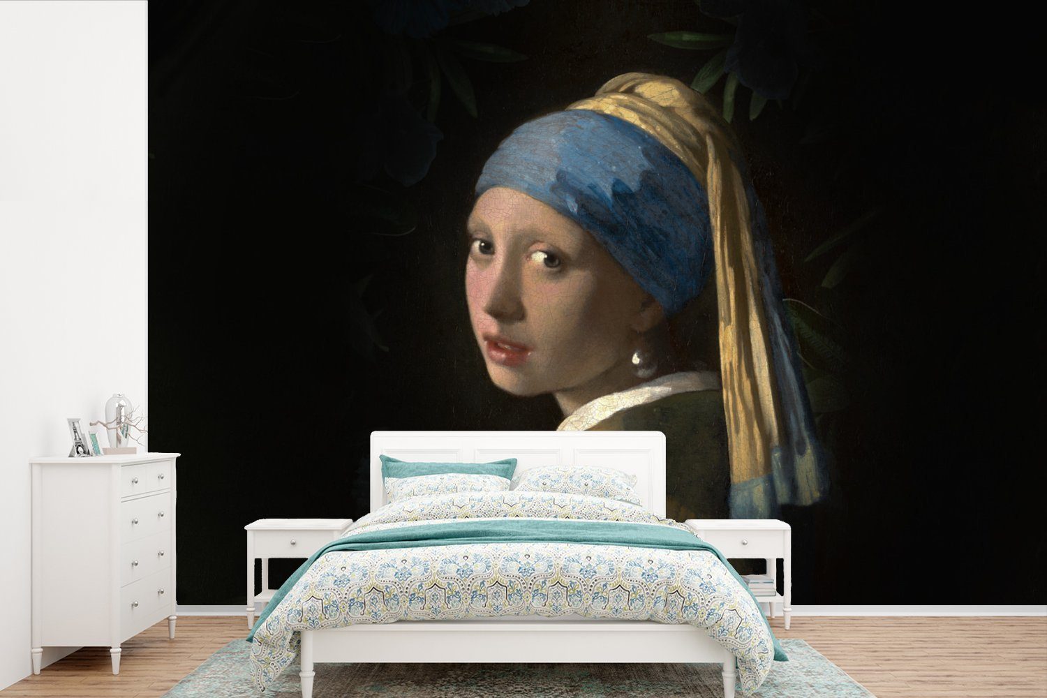 MuchoWow Fototapete Das Mädchen mit dem Perlenohrring - Vermeer - Pflanzen, Matt, bedruckt, (6 St), Wallpaper für Wohnzimmer, Schlafzimmer, Kinderzimmer, Vinyl Tapete