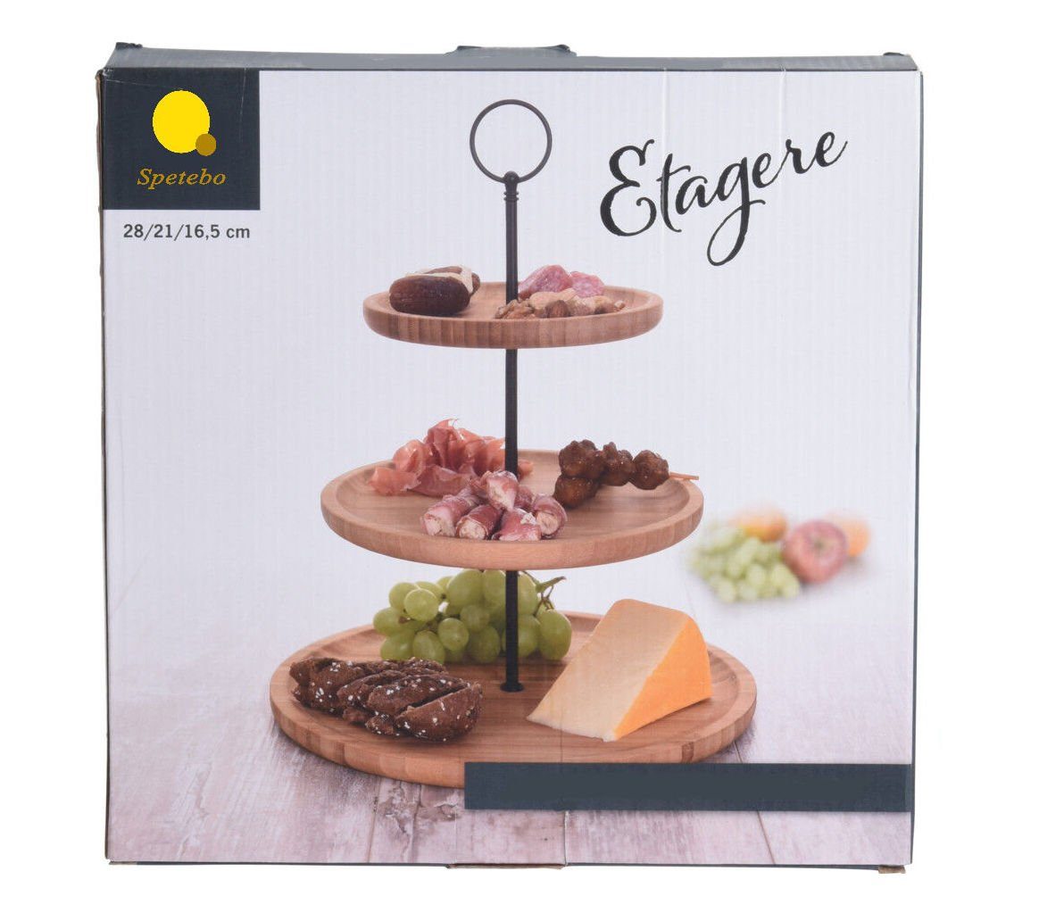 Spetebo Etagere Bambus Etagere mit 3 Etagen - 35 cm, Bambusholz, Metall, (Stück, 1-tlg., Holz Etagere), Etagenständer 3-stöckig