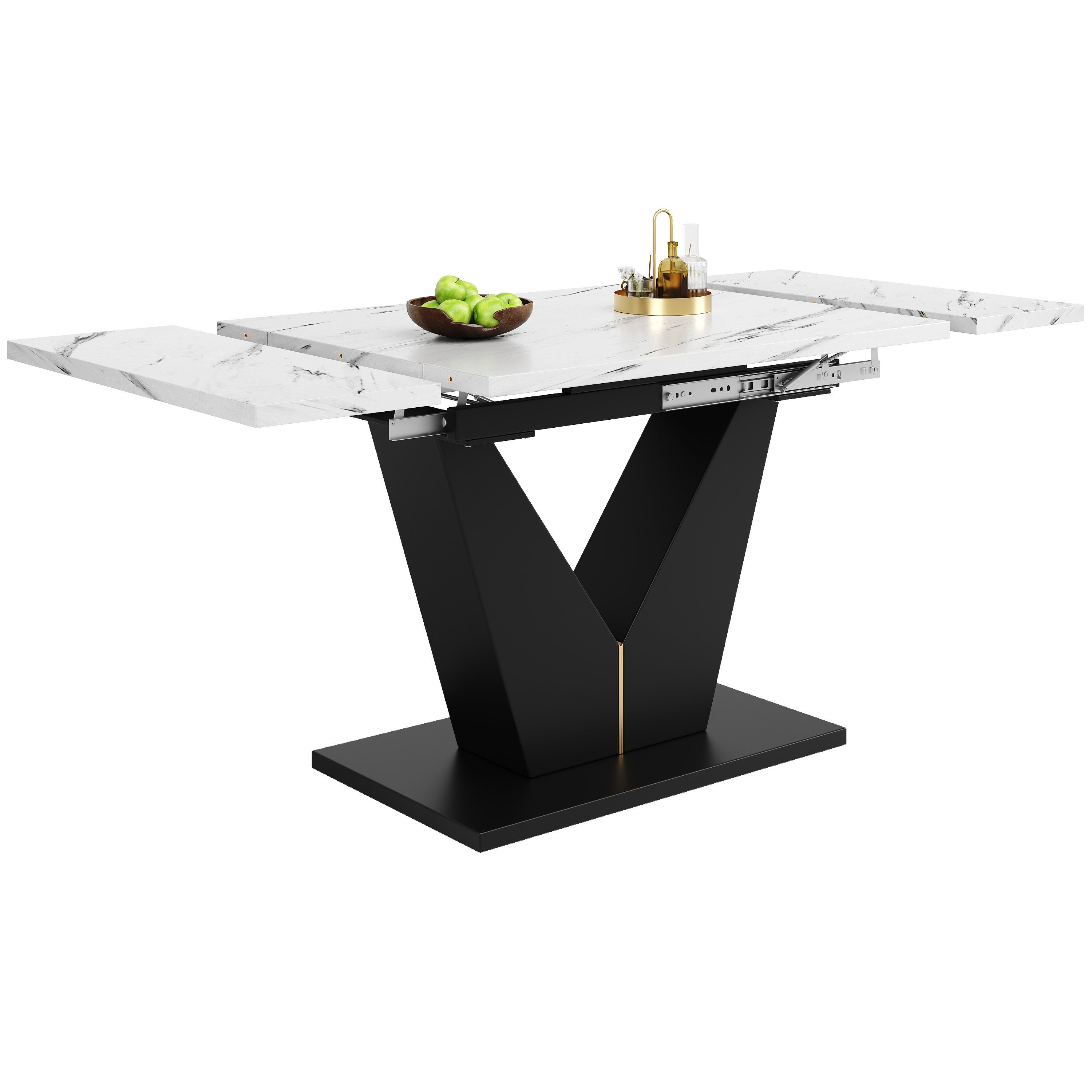 MODFU Esstisch Teleskop-Esstisch,Esstisch-Set (mit V-förmigen Beinen, stabiler MDF-Tischplatte & Metallschienen – Platzsparender Küchen-Esstisch für Homeoffice, Wohnzimmer & Essbereich, ideal für Paare und Familien, 1-St., 99-159×75cm), Teleskop-Esstisch