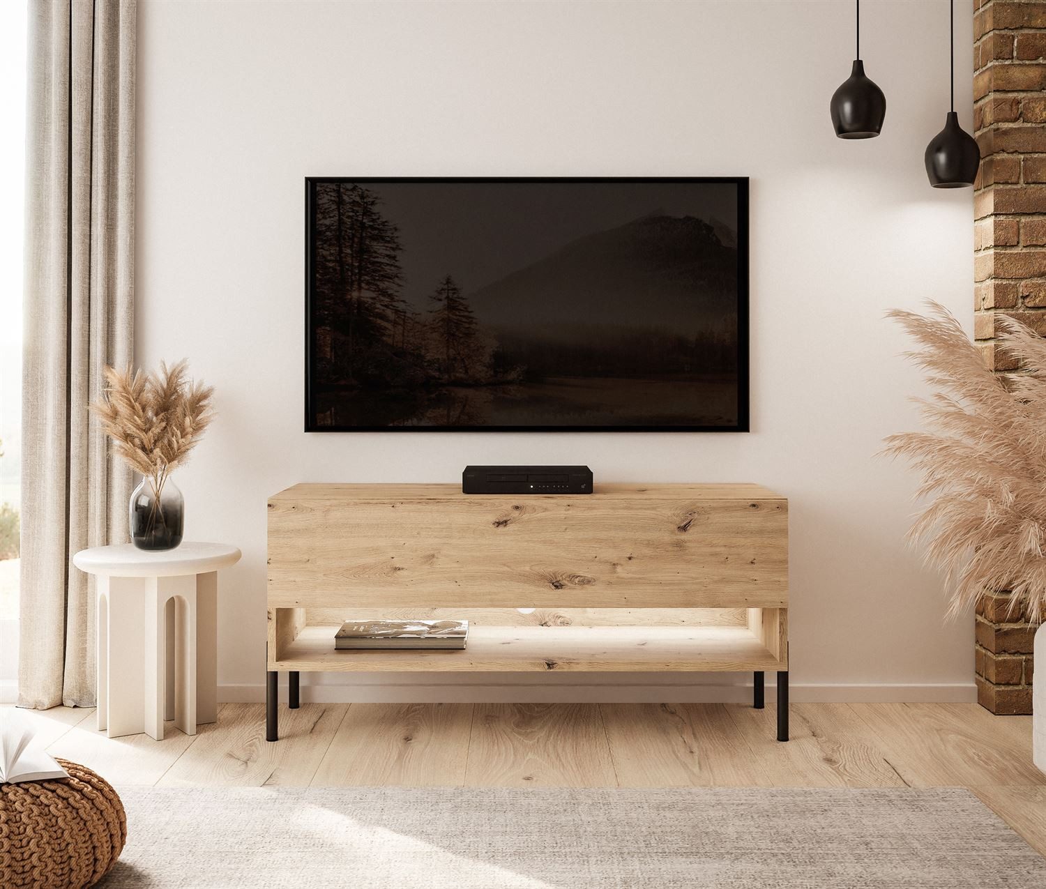 Lookway Lowboard CALANTE LOFT 90 cm RTV Schrank auf Beinen und LED-Beleuchtung