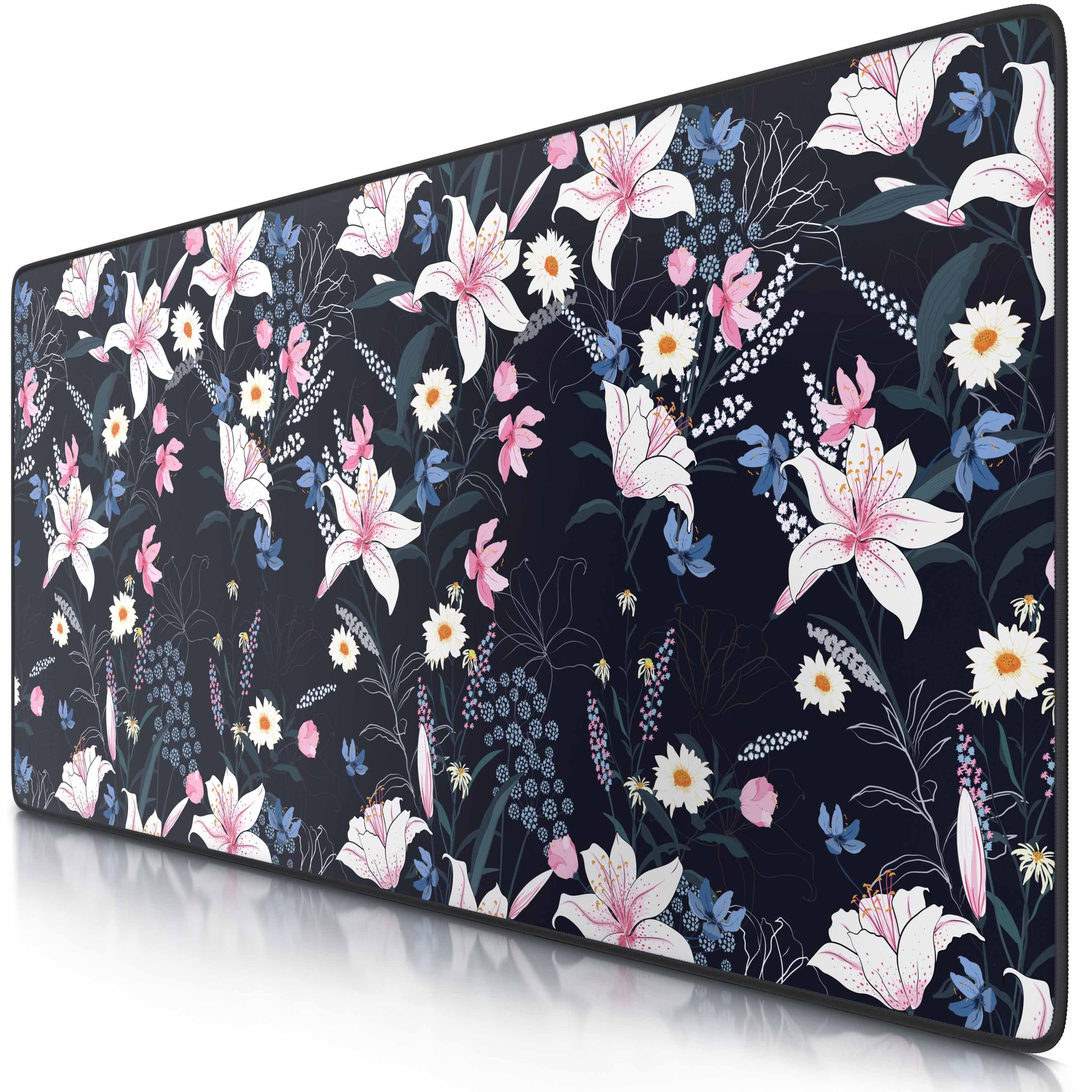 CSL Gaming Mauspad XXL Speed Mousepad 900 x 400 x 3 mm, große Tischunterlage, rutschfest, abwaschbar, Geschwindigkeit & Präzision, Flowers 1