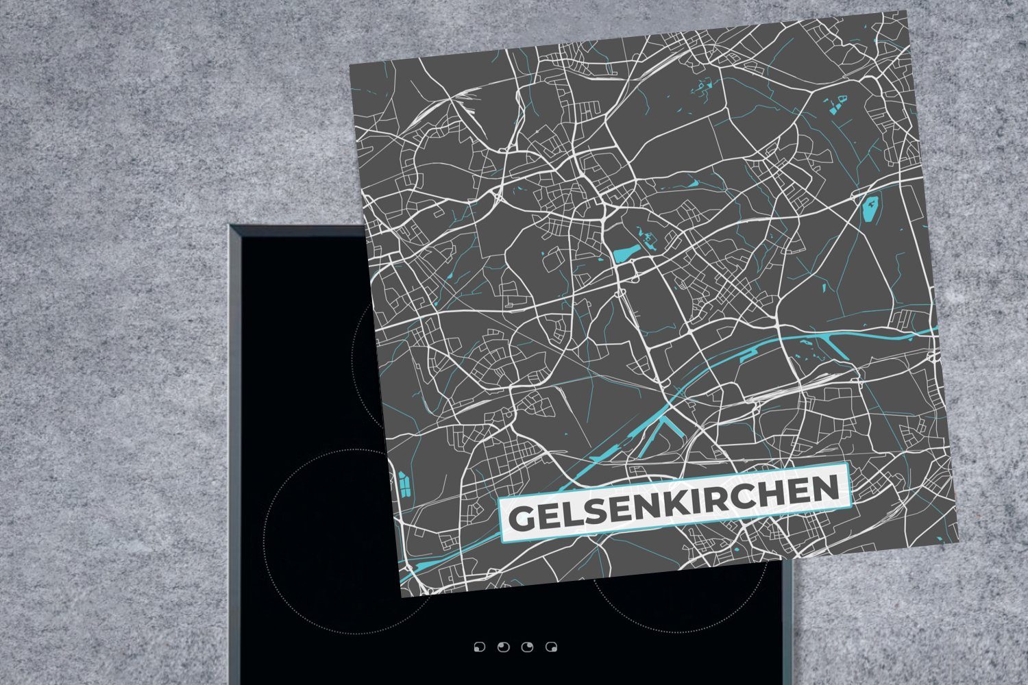 Gelsenkirchen küche Deutschland - für Arbeitsplatte Karte, cm, Ceranfeldabdeckung, (1 - Stadtplan 78x78 Vinyl, Herdblende-/Abdeckplatte - MuchoWow tlg),