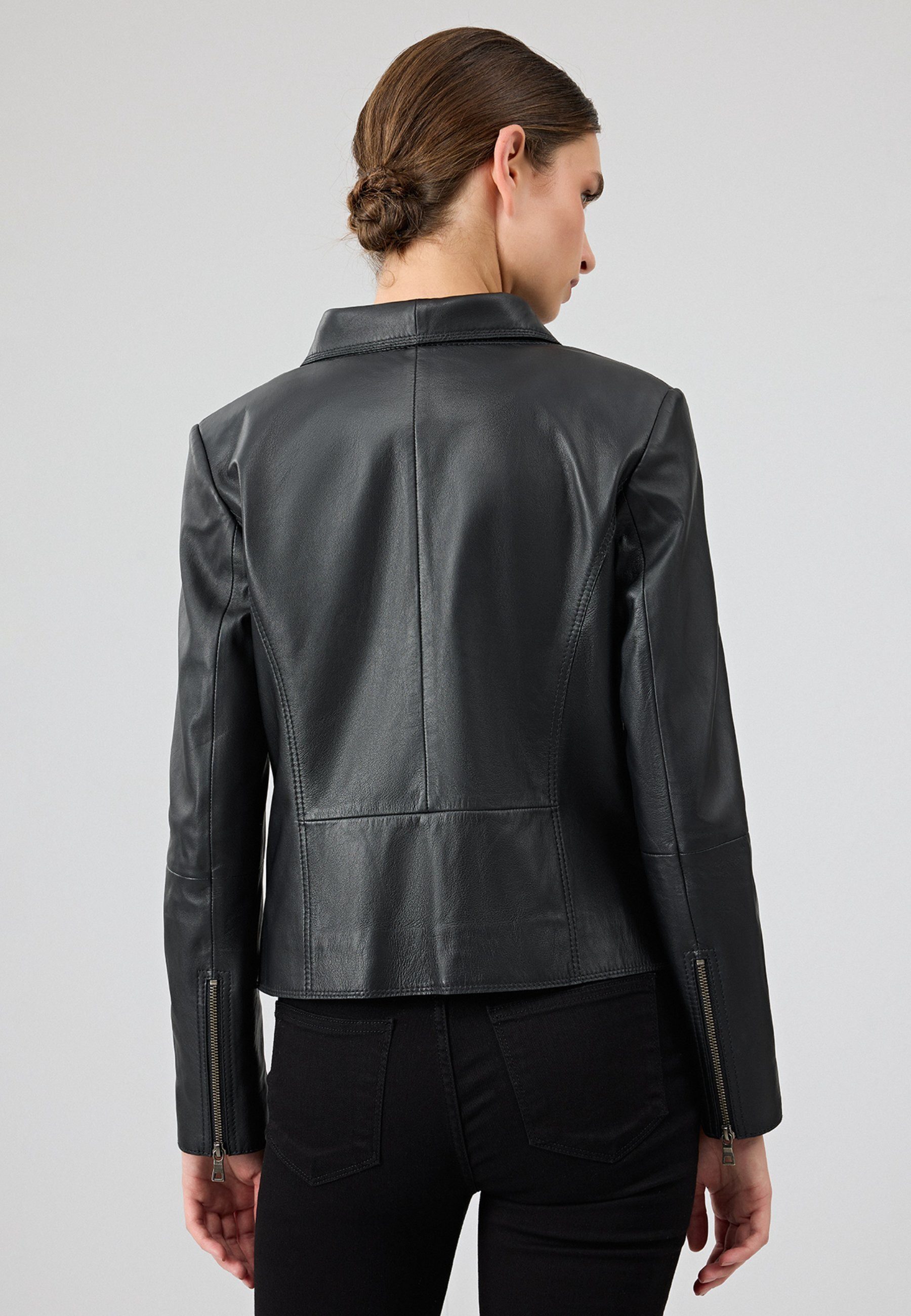 Derimod Lederjacke Amy Kurzlederjacke Regular Fit, Reißverschluss, Umlegekragen, Kurz, Textilfutter