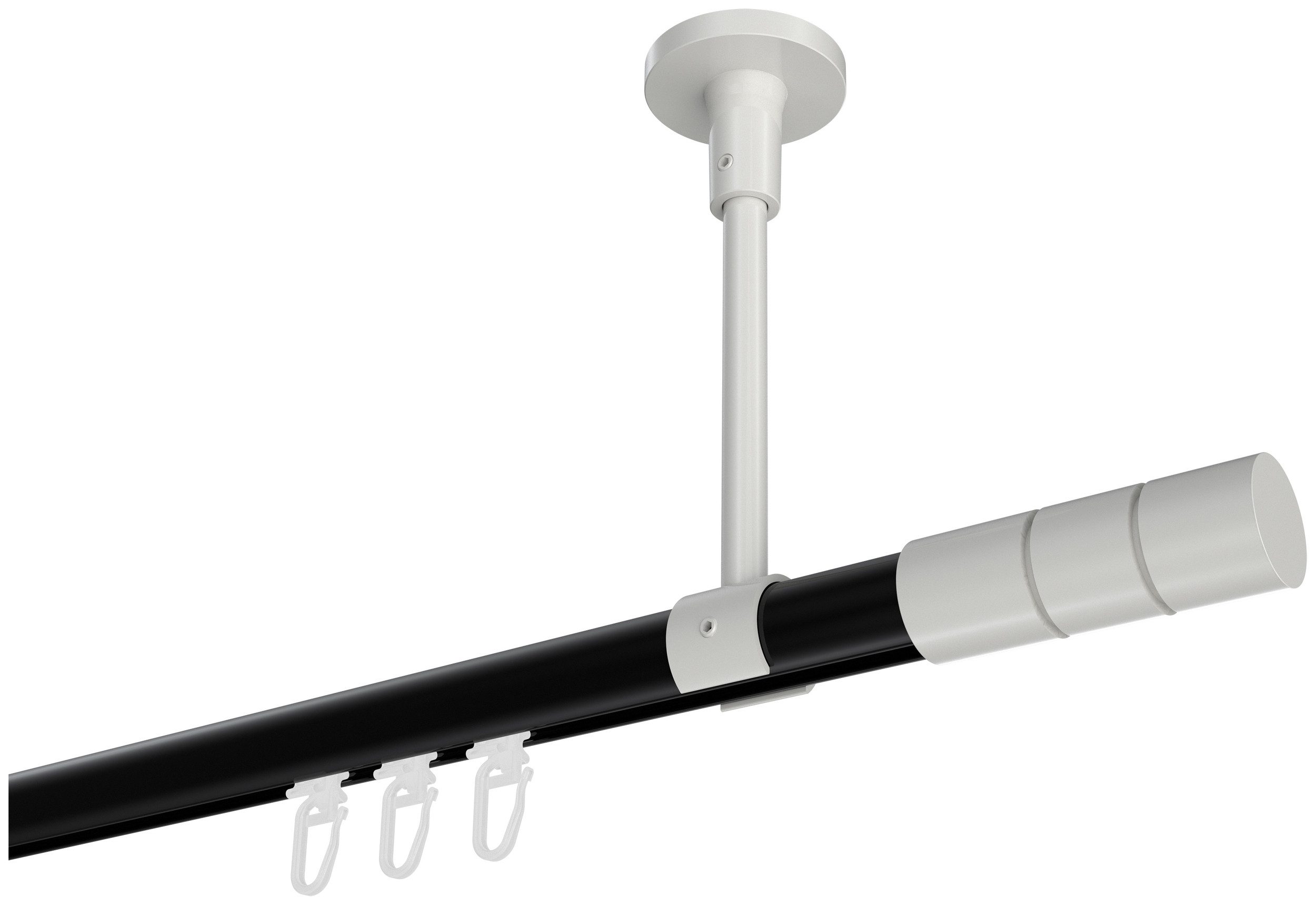 INTERDECO Innenlaufschiene Sonette Elanto, Ø 20 mm, 1-läufig, Fixmaß, kürzbar, Deckenmontage, Aluminium, Schwarz / Weiß / Bicolor
