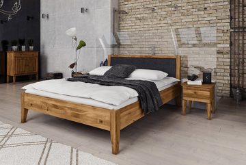 byoak Bett ODYS 200 x 220 aus Massivholz, mit Polsterkopfteil, Naturgeölt