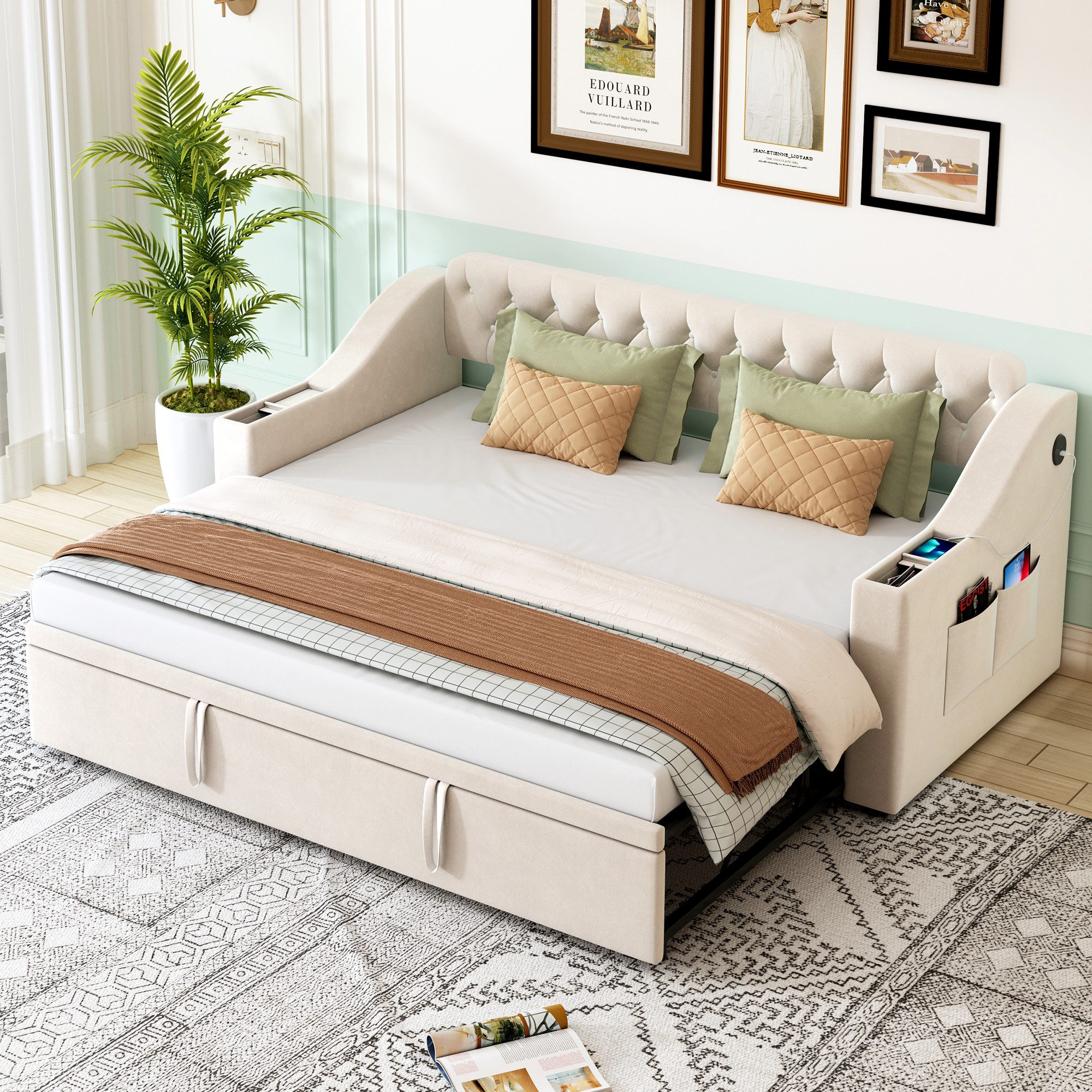 Flieks Polsterbett, Daybett mit Ausziehbett 90/180x190cm mit USB-Aufladen & günstig online kaufen