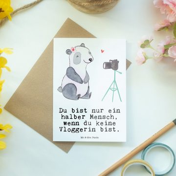Mr. & Mrs. Panda Grußkarte Vloggerin Herz - Weiß - Geschenk, Einladungskarte, Geburtstagskarte, Hochwertiger Karton